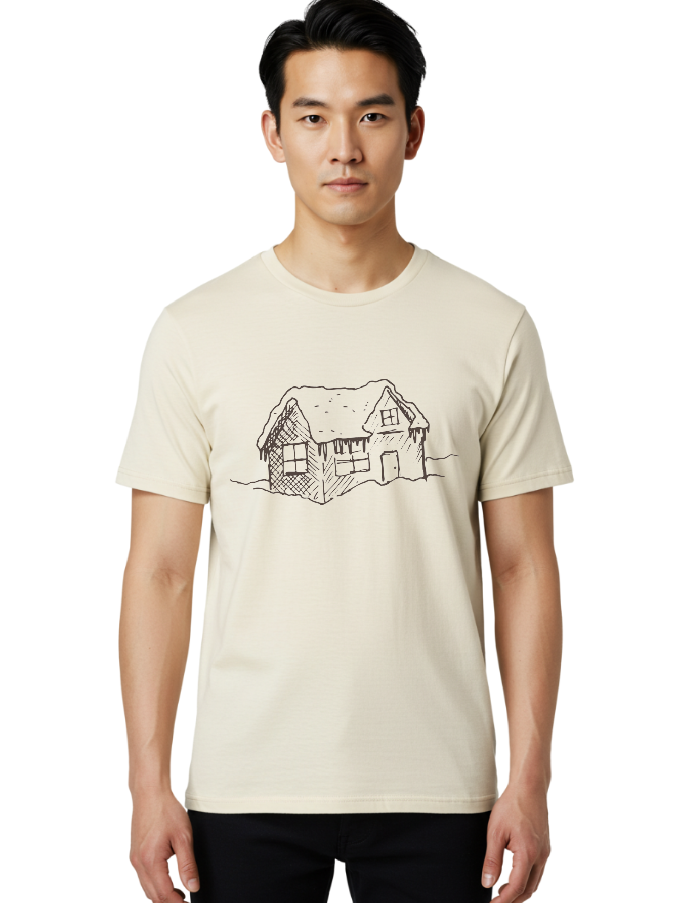 Gingerbread-House Men'S Graphic Tee, 100% Cotton, Comfortable Casual Summer Wear, Machine Washable, Whimsical House, Simple Drawing, Sketch Art, Cottage Design, Dreamy Architecture, Charming Abode, Rustic Charm, Hand-Drawn Illustration -  Aaa896 18