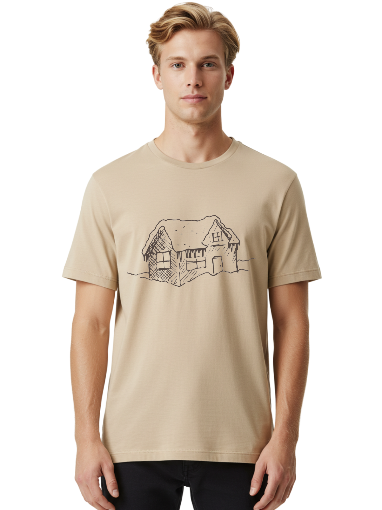 Gingerbread-House Men'S Graphic Tee, 100% Cotton, Comfortable Casual Summer Wear, Machine Washable, Whimsical House, Simple Drawing, Sketch Art, Cottage Design, Dreamy Architecture, Charming Abode, Rustic Charm, Hand-Drawn Illustration -  Aaa896 28