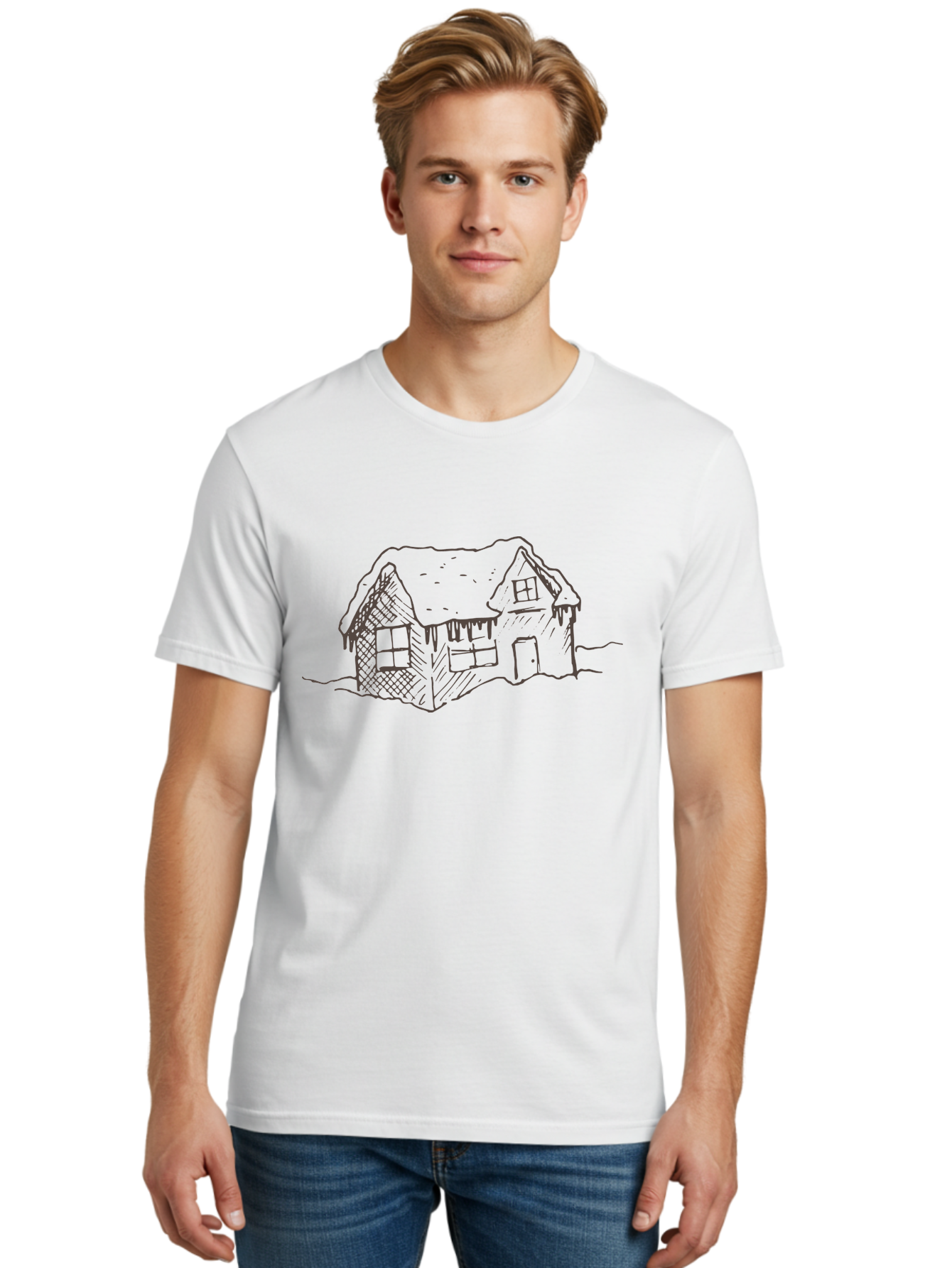 Gingerbread-House Men'S Graphic Tee, 100% Cotton, Comfortable Casual Summer Wear, Machine Washable, Whimsical House, Simple Drawing, Sketch Art, Cottage Design, Dreamy Architecture, Charming Abode, Rustic Charm, Hand-Drawn Illustration -  Aaa896 30