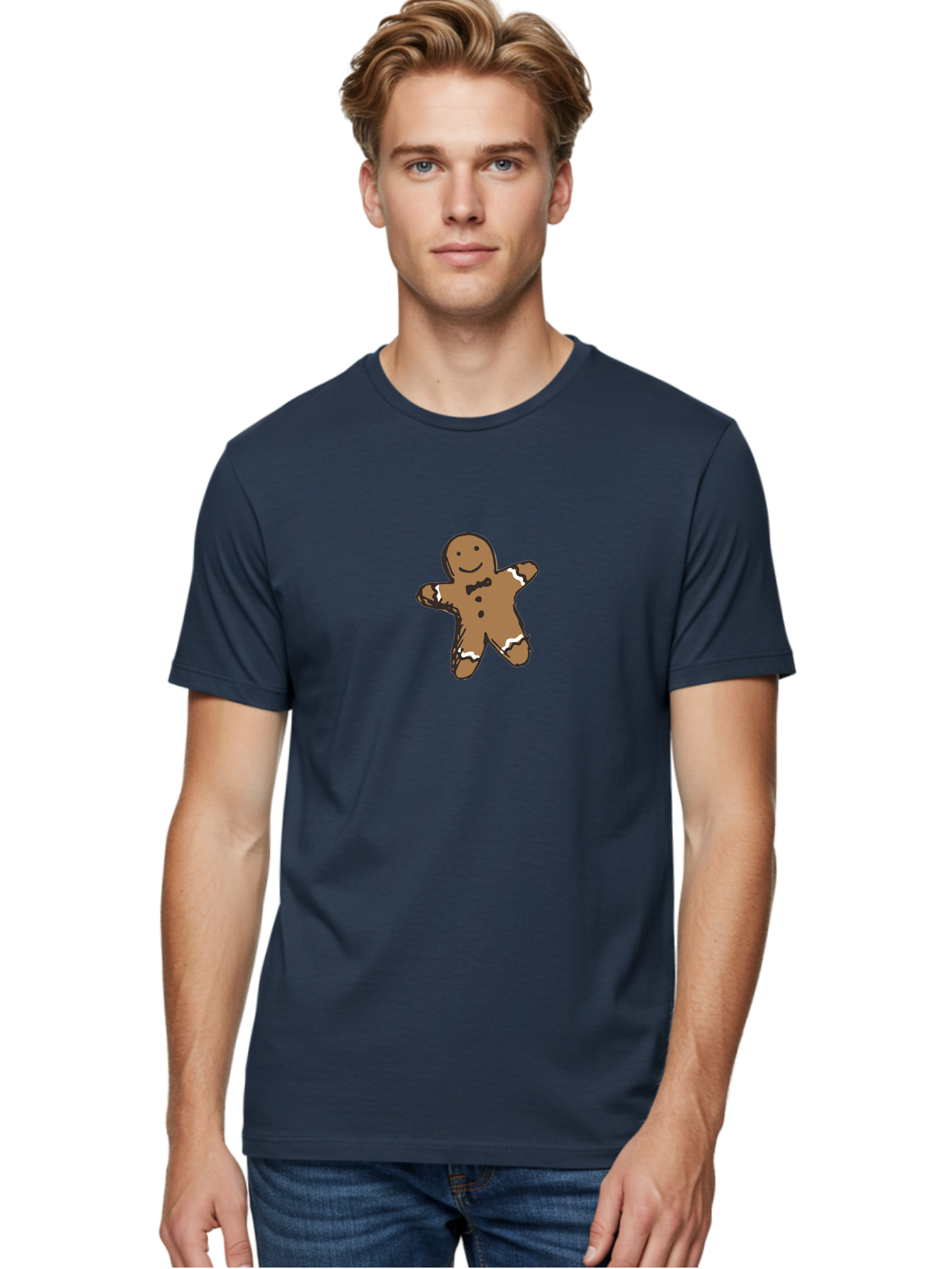 Gingerbread-Man-3 Men'S Graphic Tee, 100% Cotton, Comfortable Casual Summer Wear, Machine Washable, Gingerbread Man, Festive Treat, Holiday Cookie, Sweet Delight, Icing Decorations, Cartoon Character, Christmas Cookie, Baking Fun -  Aaa899 24