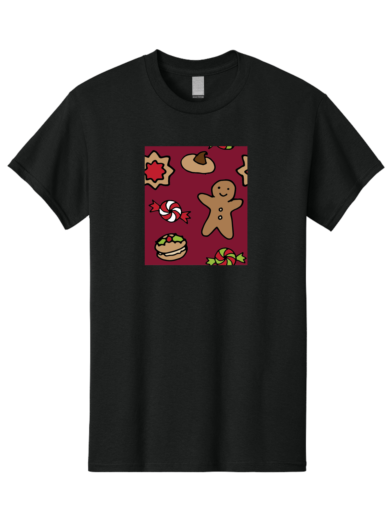 Gingerbread-Man Men'S Graphic Tee, 100% Cotton, Comfortable Casual Summer Wear, Machine Washable, Gingerbread Man, Christmas Sweets, Candies, Cookies, Festive Treats, Holiday Delights, Red And White Swirls, Christmas Cookies, -  Aaa903 29