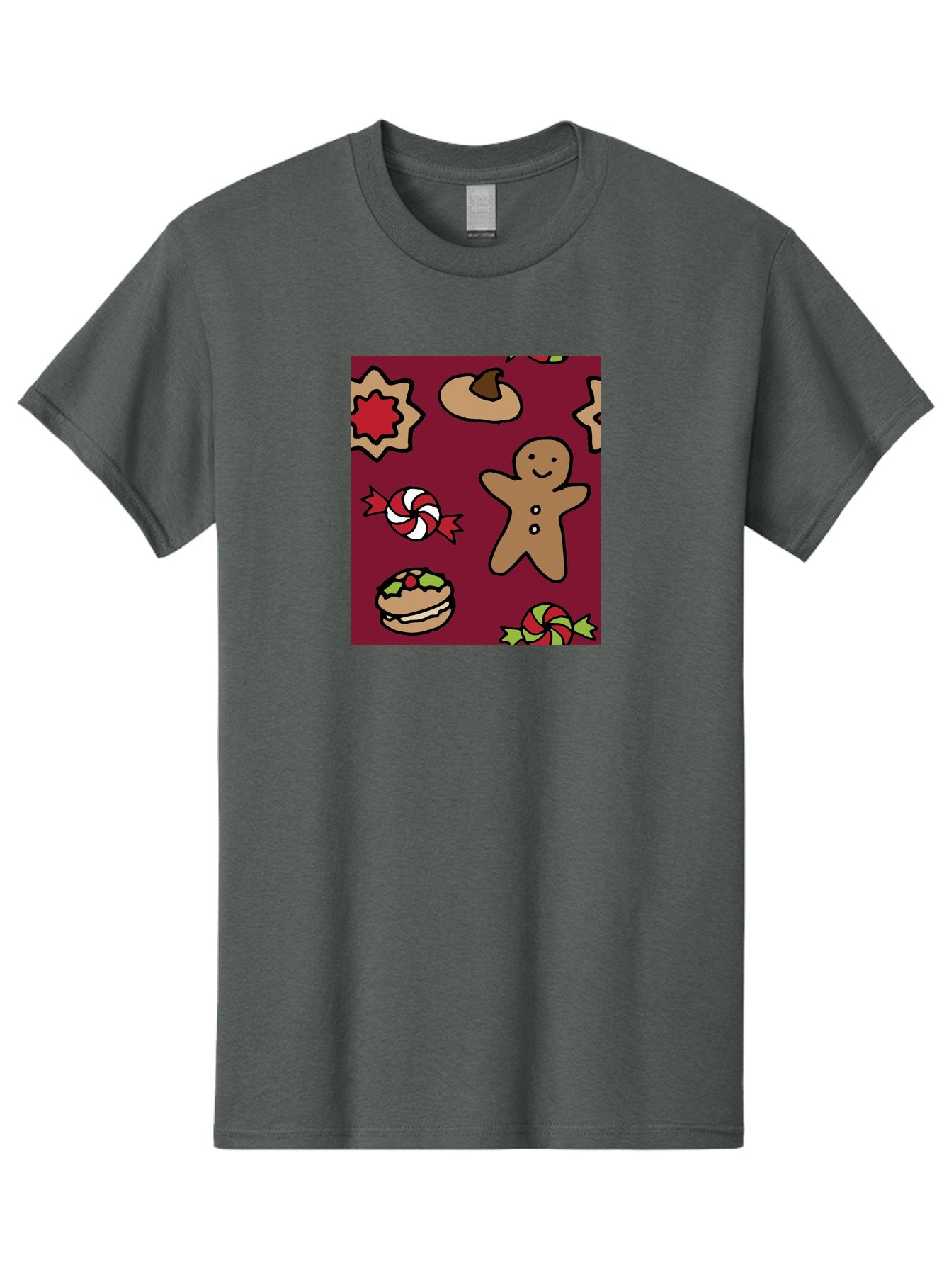 Gingerbread-Man Men'S Graphic Tee, 100% Cotton, Comfortable Casual Summer Wear, Machine Washable, Gingerbread Man, Christmas Sweets, Candies, Cookies, Festive Treats, Holiday Delights, Red And White Swirls, Christmas Cookies, -  Aaa903 7