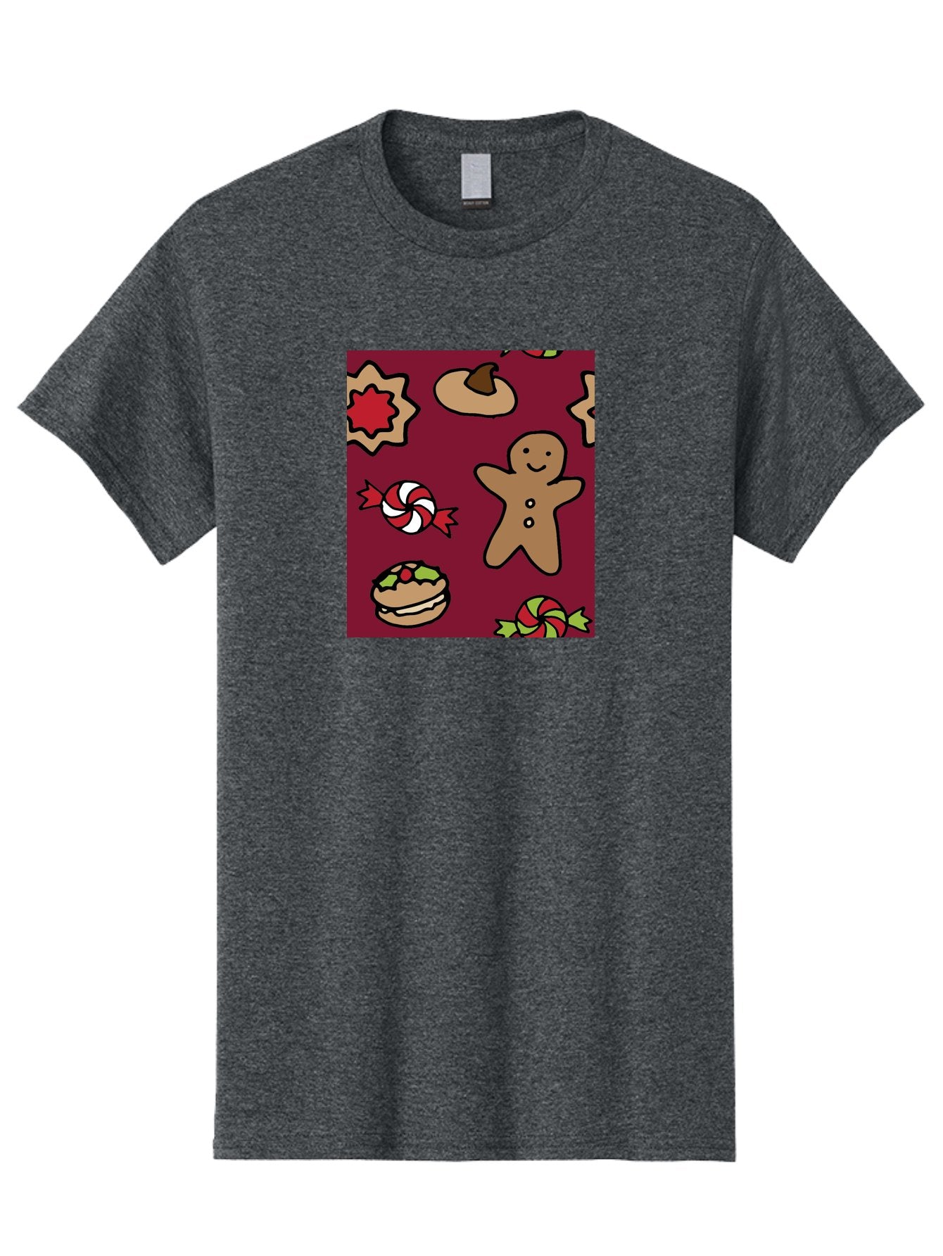 Gingerbread-Man Men'S Graphic Tee, 100% Cotton, Comfortable Casual Summer Wear, Machine Washable, Gingerbread Man, Christmas Sweets, Candies, Cookies, Festive Treats, Holiday Delights, Red And White Swirls, Christmas Cookies, -  Aaa903 11