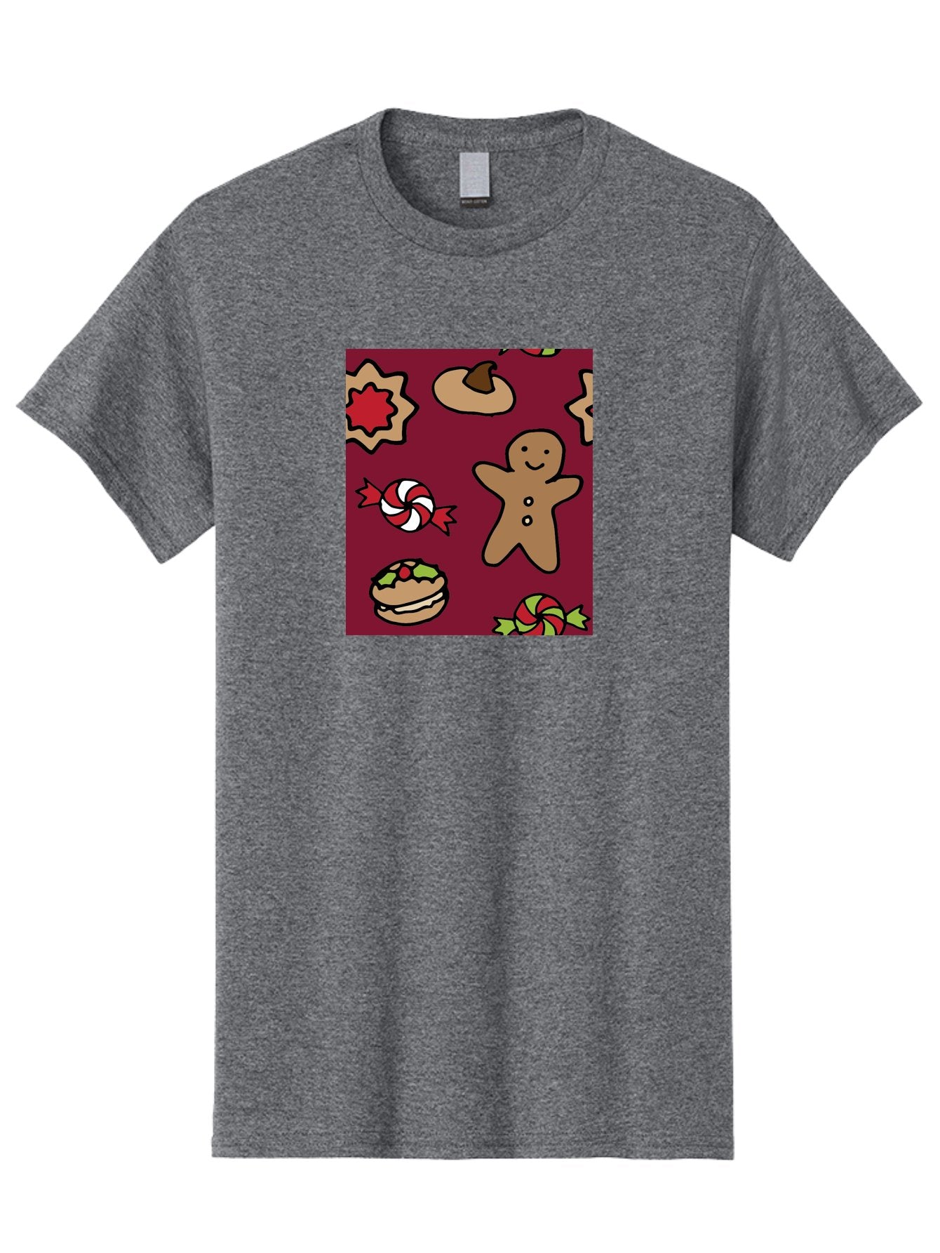 Gingerbread-Man Men'S Graphic Tee, 100% Cotton, Comfortable Casual Summer Wear, Machine Washable, Gingerbread Man, Christmas Sweets, Candies, Cookies, Festive Treats, Holiday Delights, Red And White Swirls, Christmas Cookies, -  Aaa903