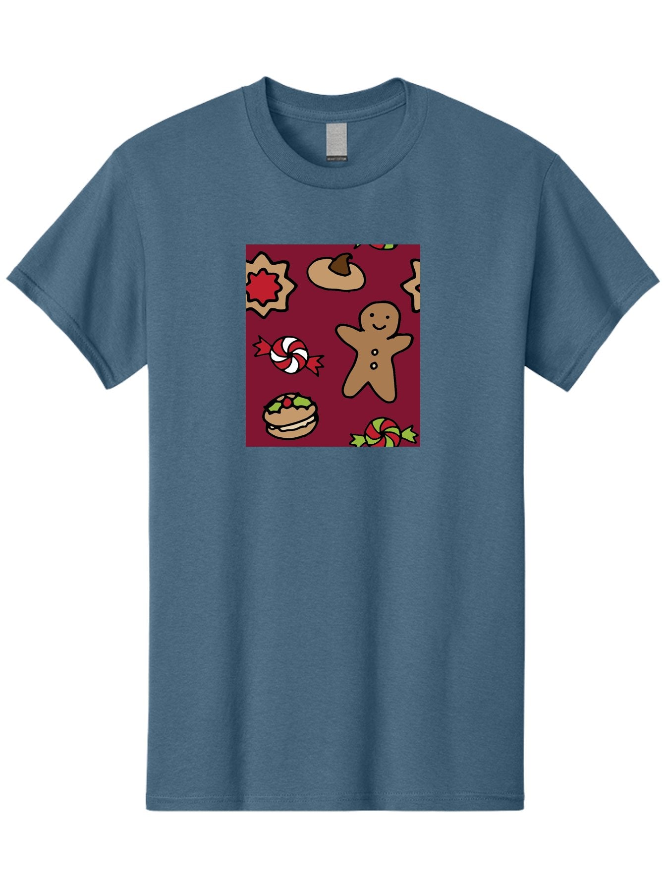 Gingerbread-Man Men'S Graphic Tee, 100% Cotton, Comfortable Casual Summer Wear, Machine Washable, Gingerbread Man, Christmas Sweets, Candies, Cookies, Festive Treats, Holiday Delights, Red And White Swirls, Christmas Cookies, -  Aaa903 15