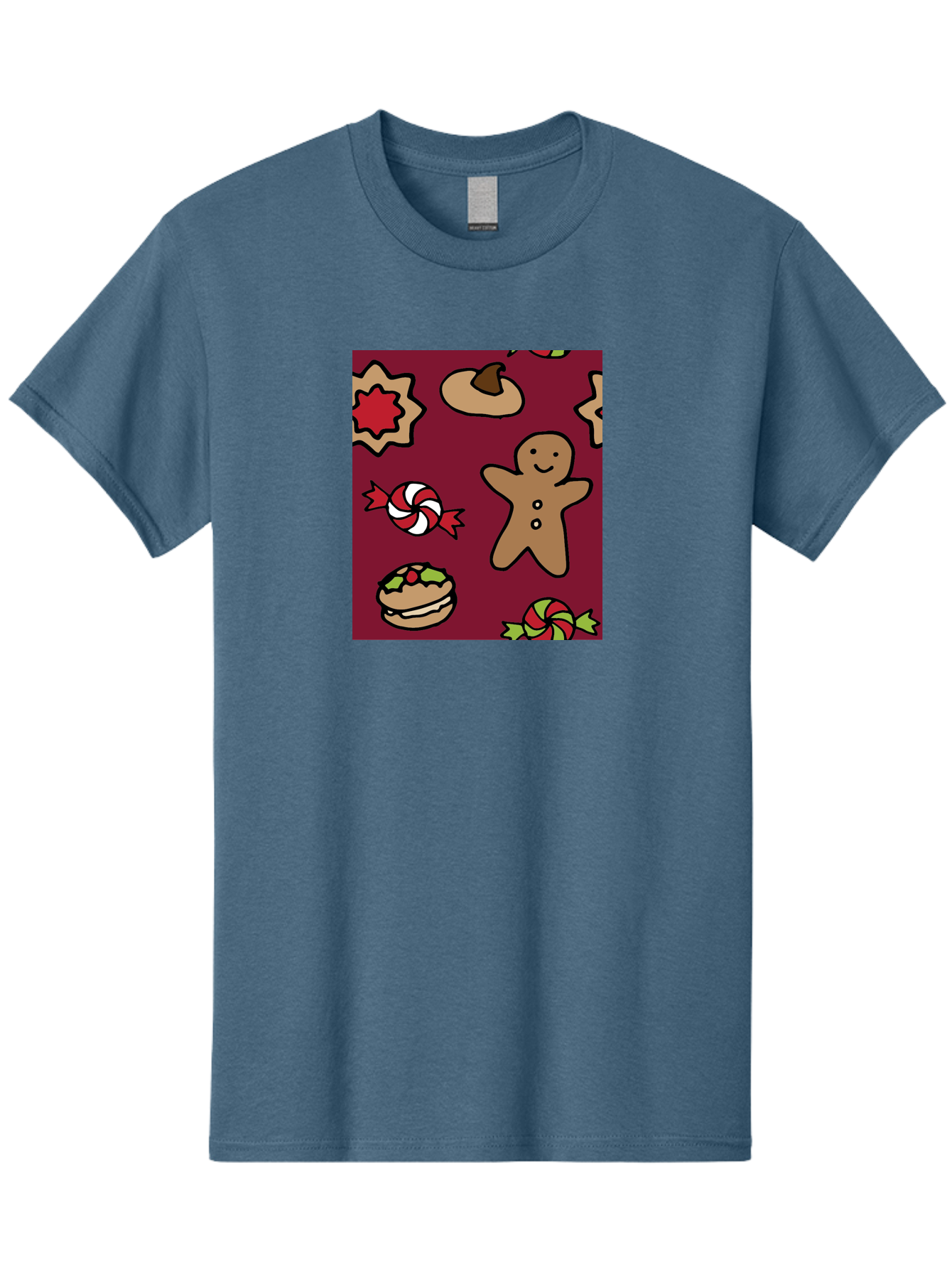 Gingerbread-Man Men'S Graphic Tee, 100% Cotton, Comfortable Casual Summer Wear, Machine Washable, Gingerbread Man, Christmas Sweets, Candies, Cookies, Festive Treats, Holiday Delights, Red And White Swirls, Christmas Cookies, -  Aaa903 13
