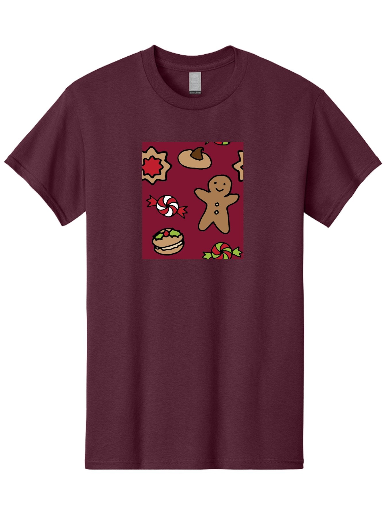 Gingerbread-Man Men'S Graphic Tee, 100% Cotton, Comfortable Casual Summer Wear, Machine Washable, Gingerbread Man, Christmas Sweets, Candies, Cookies, Festive Treats, Holiday Delights, Red And White Swirls, Christmas Cookies, -  Aaa903 6