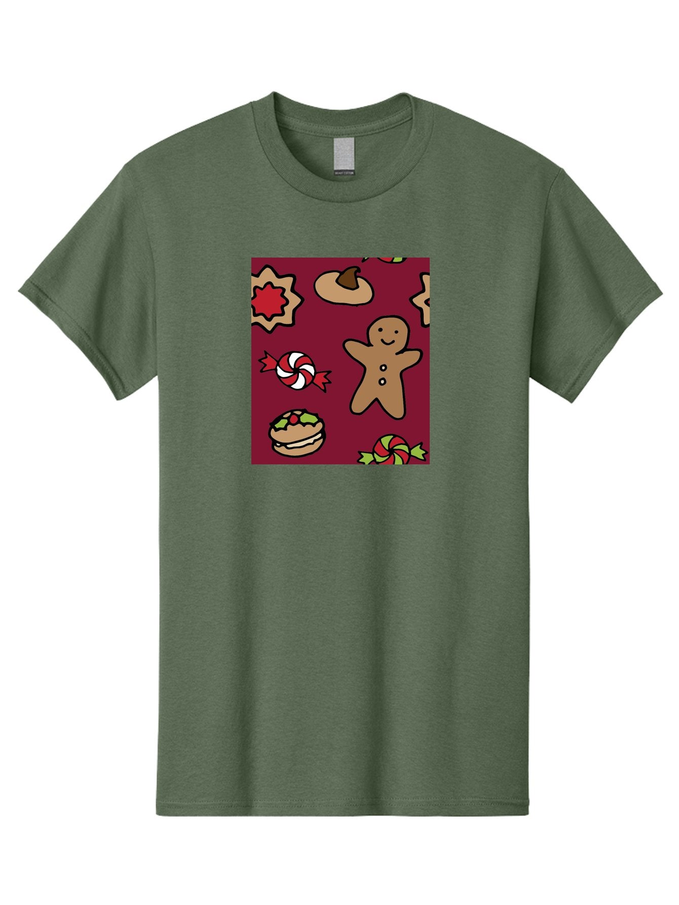 Gingerbread-Man Men'S Graphic Tee, 100% Cotton, Comfortable Casual Summer Wear, Machine Washable, Gingerbread Man, Christmas Sweets, Candies, Cookies, Festive Treats, Holiday Delights, Red And White Swirls, Christmas Cookies, -  Aaa903 13