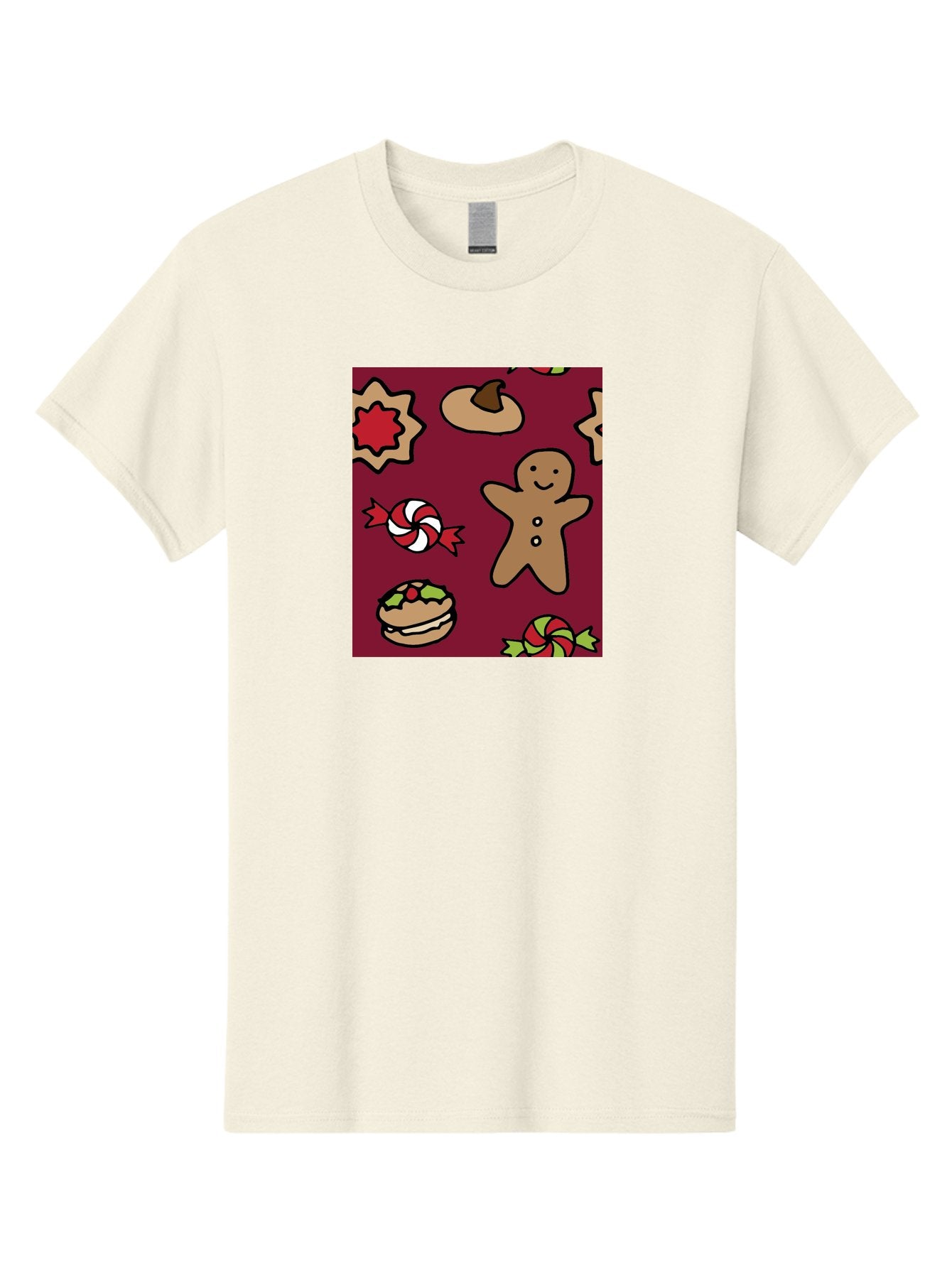 Gingerbread-Man Men'S Graphic Tee, 100% Cotton, Comfortable Casual Summer Wear, Machine Washable, Gingerbread Man, Christmas Sweets, Candies, Cookies, Festive Treats, Holiday Delights, Red And White Swirls, Christmas Cookies, -  Aaa903 10