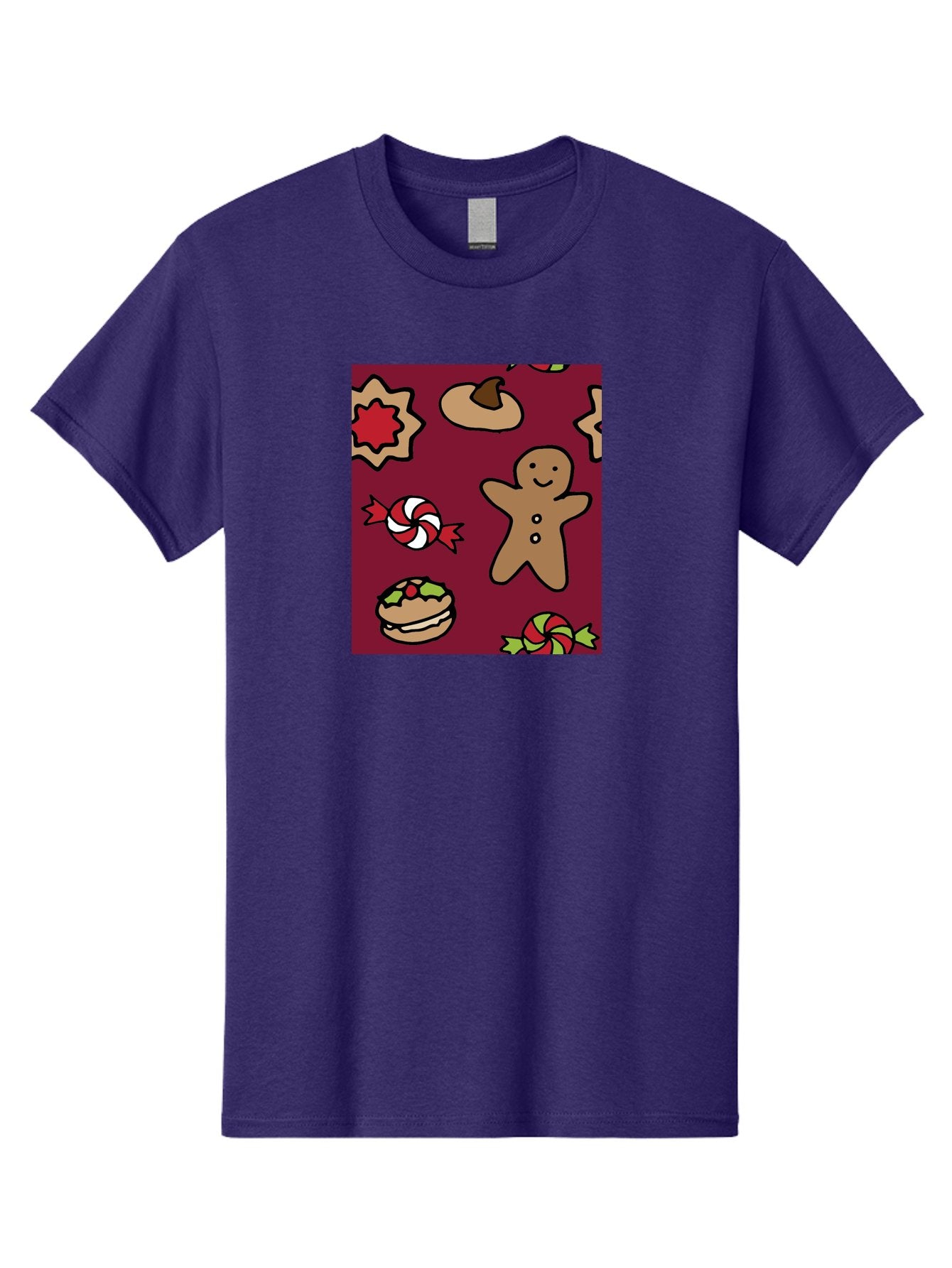 Gingerbread-Man Men'S Graphic Tee, 100% Cotton, Comfortable Casual Summer Wear, Machine Washable, Gingerbread Man, Christmas Sweets, Candies, Cookies, Festive Treats, Holiday Delights, Red And White Swirls, Christmas Cookies, -  Aaa903 4