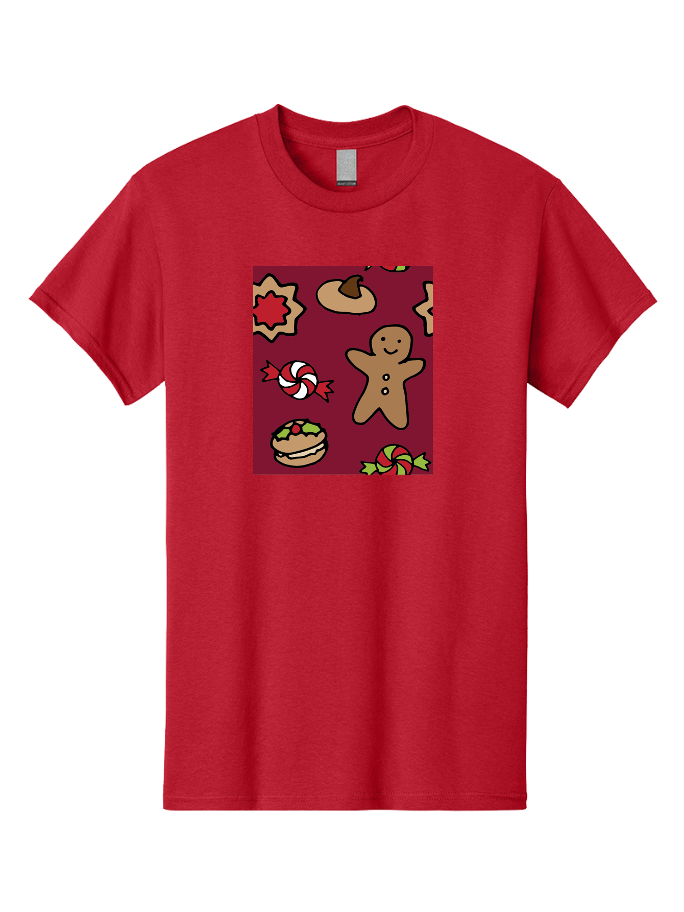 Gingerbread-Man Men'S Graphic Tee, 100% Cotton, Comfortable Casual Summer Wear, Machine Washable, Gingerbread Man, Christmas Sweets, Candies, Cookies, Festive Treats, Holiday Delights, Red And White Swirls, Christmas Cookies, -  Aaa903 11
