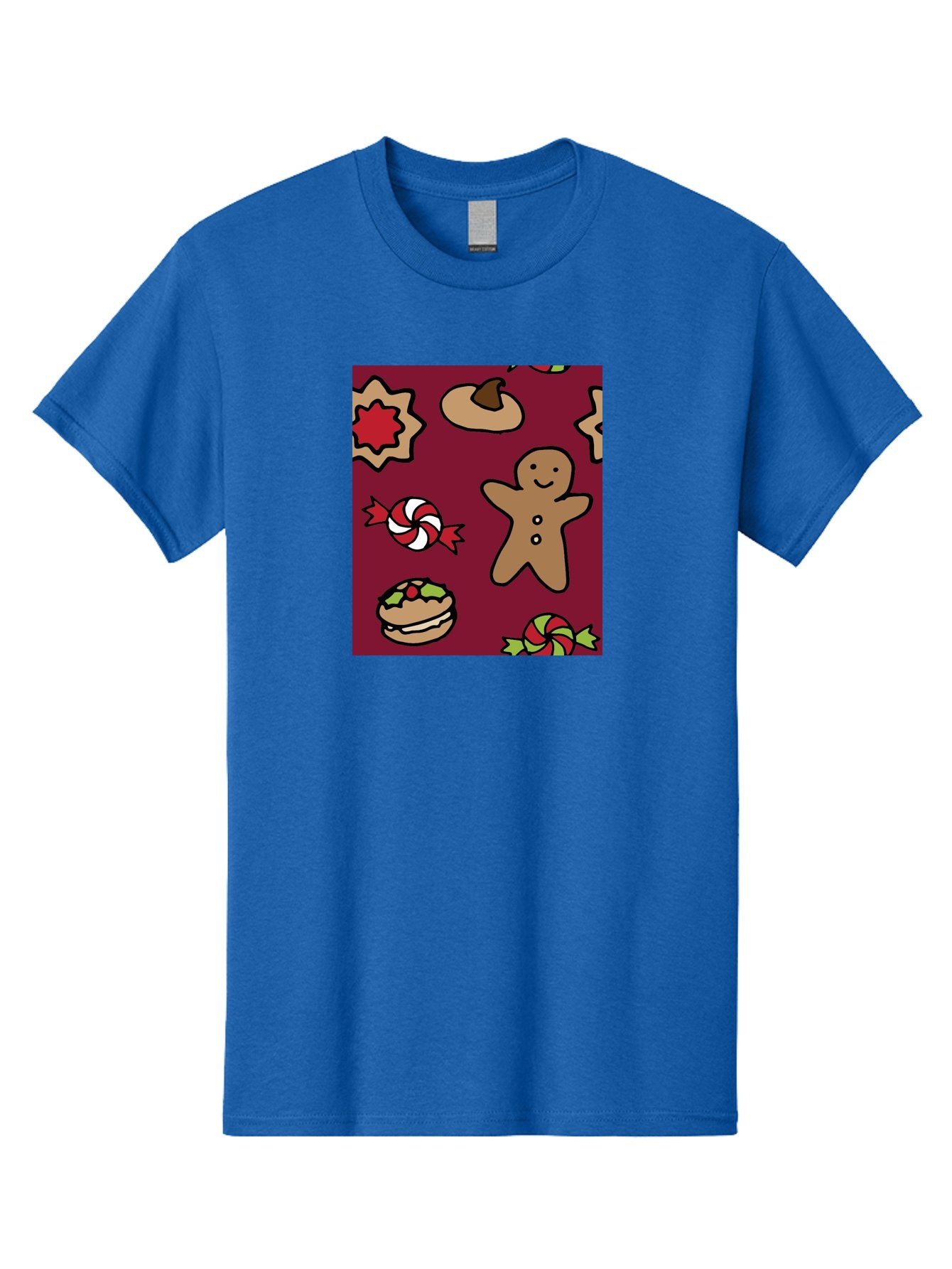 Gingerbread-Man Men'S Graphic Tee, 100% Cotton, Comfortable Casual Summer Wear, Machine Washable, Gingerbread Man, Christmas Sweets, Candies, Cookies, Festive Treats, Holiday Delights, Red And White Swirls, Christmas Cookies, -  Aaa903 14