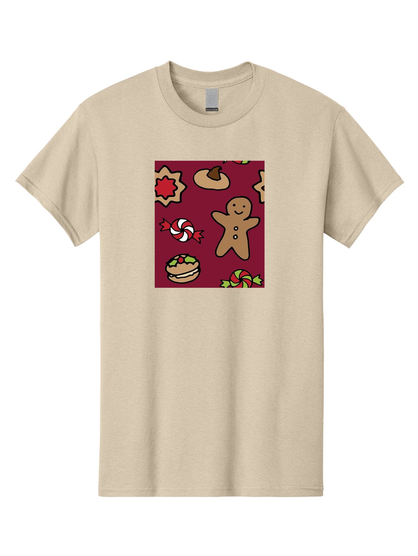 Gingerbread-Man Men'S Graphic Tee, 100% Cotton, Comfortable Casual Summer Wear, Machine Washable, Gingerbread Man, Christmas Sweets, Candies, Cookies, Festive Treats, Holiday Delights, Red And White Swirls, Christmas Cookies, -  Aaa903 9