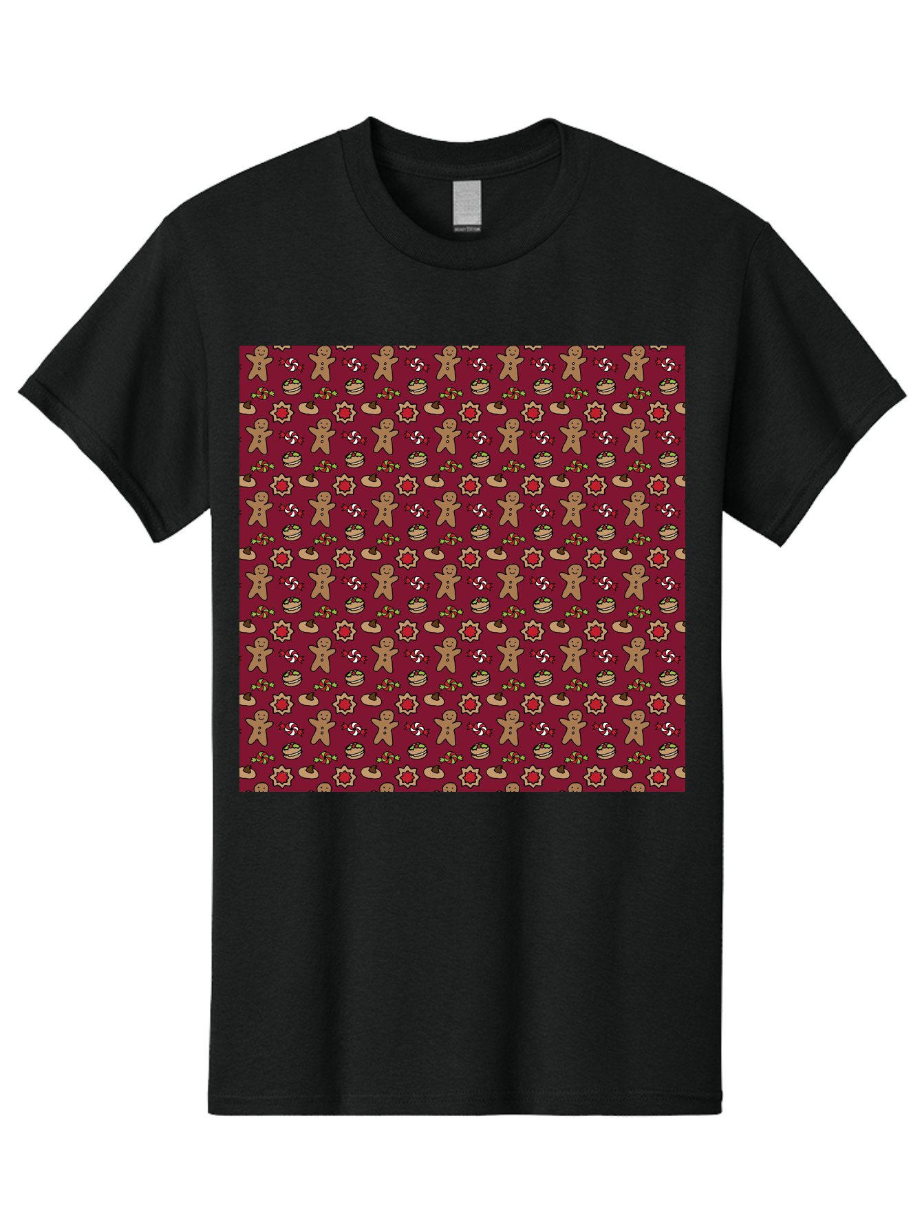 Gingerbread-Men-Pattern Men'S Graphic Tee, 100% Cotton, Comfortable Casual Summer Wear, Machine Washable, Gingerbread Men, Festive Holiday Pattern, Christmas Treats, Candy Canes, Cupcakes, Flowers, Red Background, Sweet Delights, Baking, -  Aaa904 17