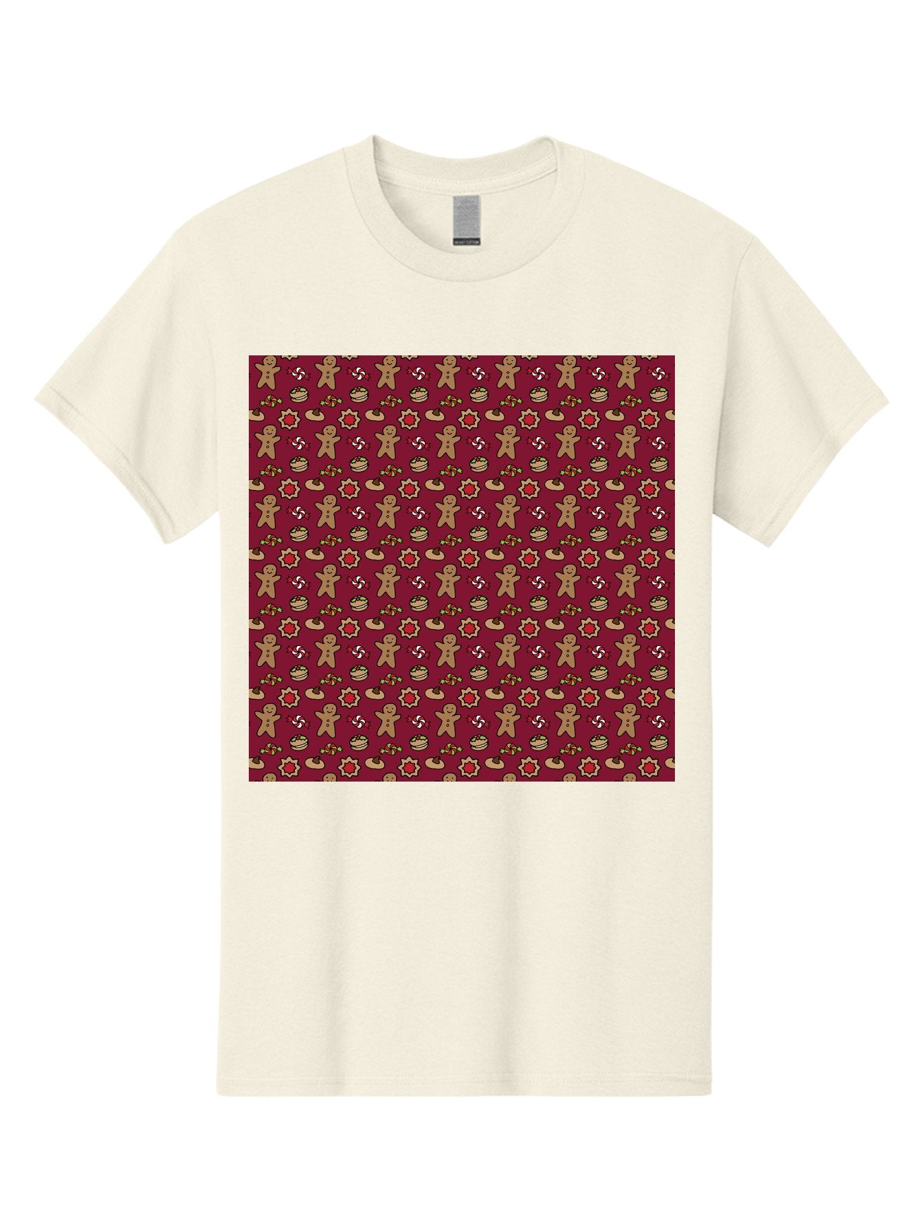 Gingerbread-Men-Pattern Men'S Graphic Tee, 100% Cotton, Comfortable Casual Summer Wear, Machine Washable, Gingerbread Men, Festive Holiday Pattern, Christmas Treats, Candy Canes, Cupcakes, Flowers, Red Background, Sweet Delights, Baking, -  Aaa904 6