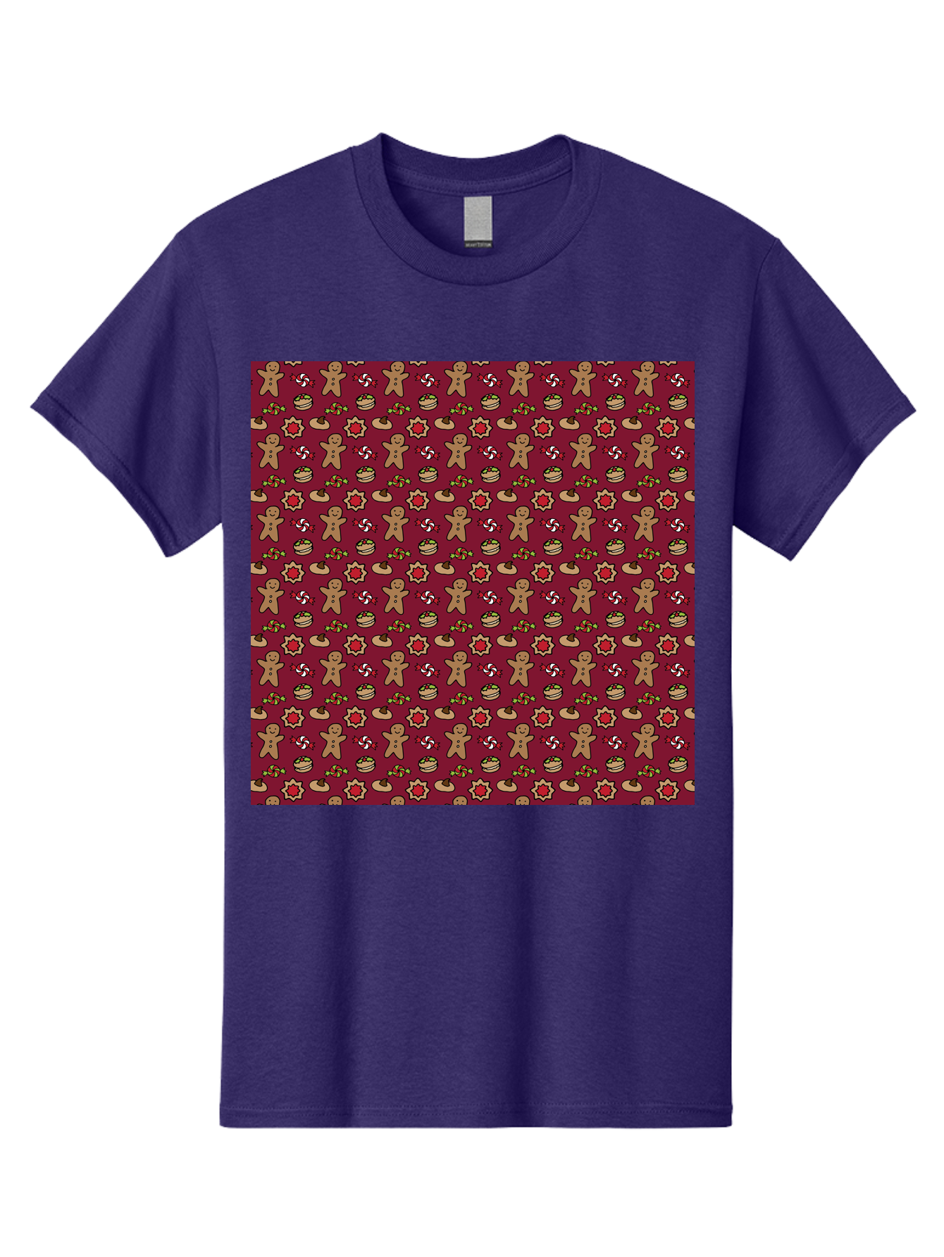 Gingerbread-Men-Pattern Men'S Graphic Tee, 100% Cotton, Comfortable Casual Summer Wear, Machine Washable, Gingerbread Men, Festive Holiday Pattern, Christmas Treats, Candy Canes, Cupcakes, Flowers, Red Background, Sweet Delights, Baking, -  Aaa904 11
