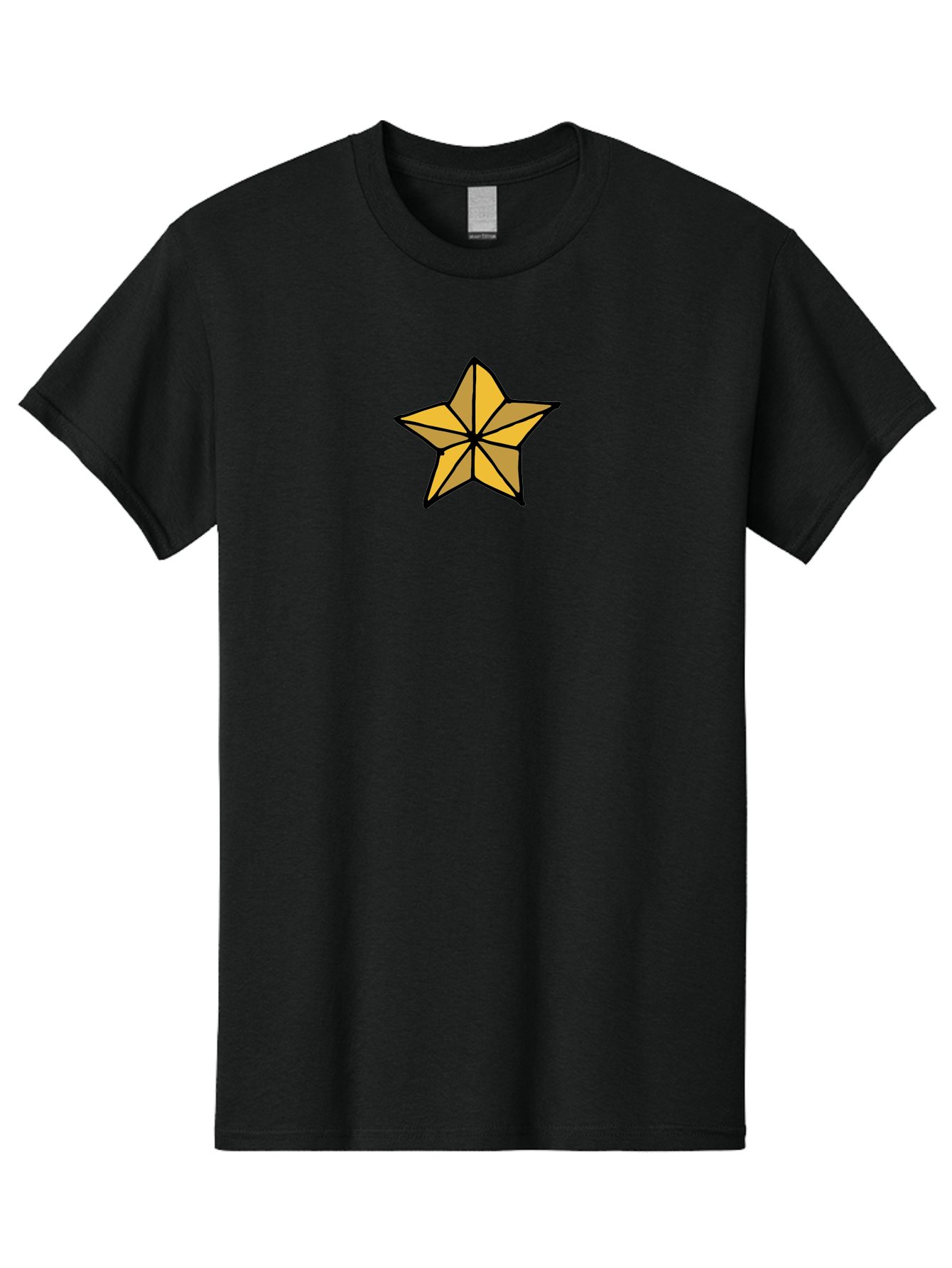Golden-Star Men'S Graphic Tee, 100% Cotton, Comfortable Casual Summer Wear, Machine Washable, Gold Star, Cartoon Style, Stylized Star, Golden Color, Bold Lines, Simple Design, Festive Symbol, Decorative Element -  Aaa905