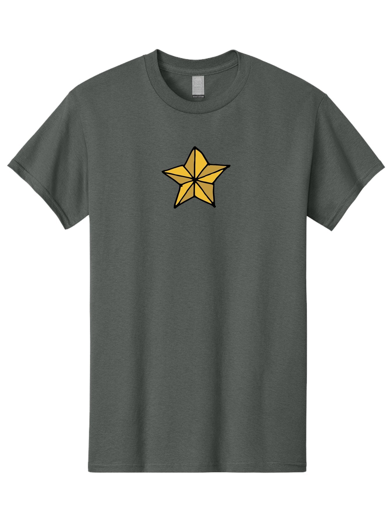 Golden-Star Men'S Graphic Tee, 100% Cotton, Comfortable Casual Summer Wear, Machine Washable, Gold Star, Cartoon Style, Stylized Star, Golden Color, Bold Lines, Simple Design, Festive Symbol, Decorative Element -  Aaa905