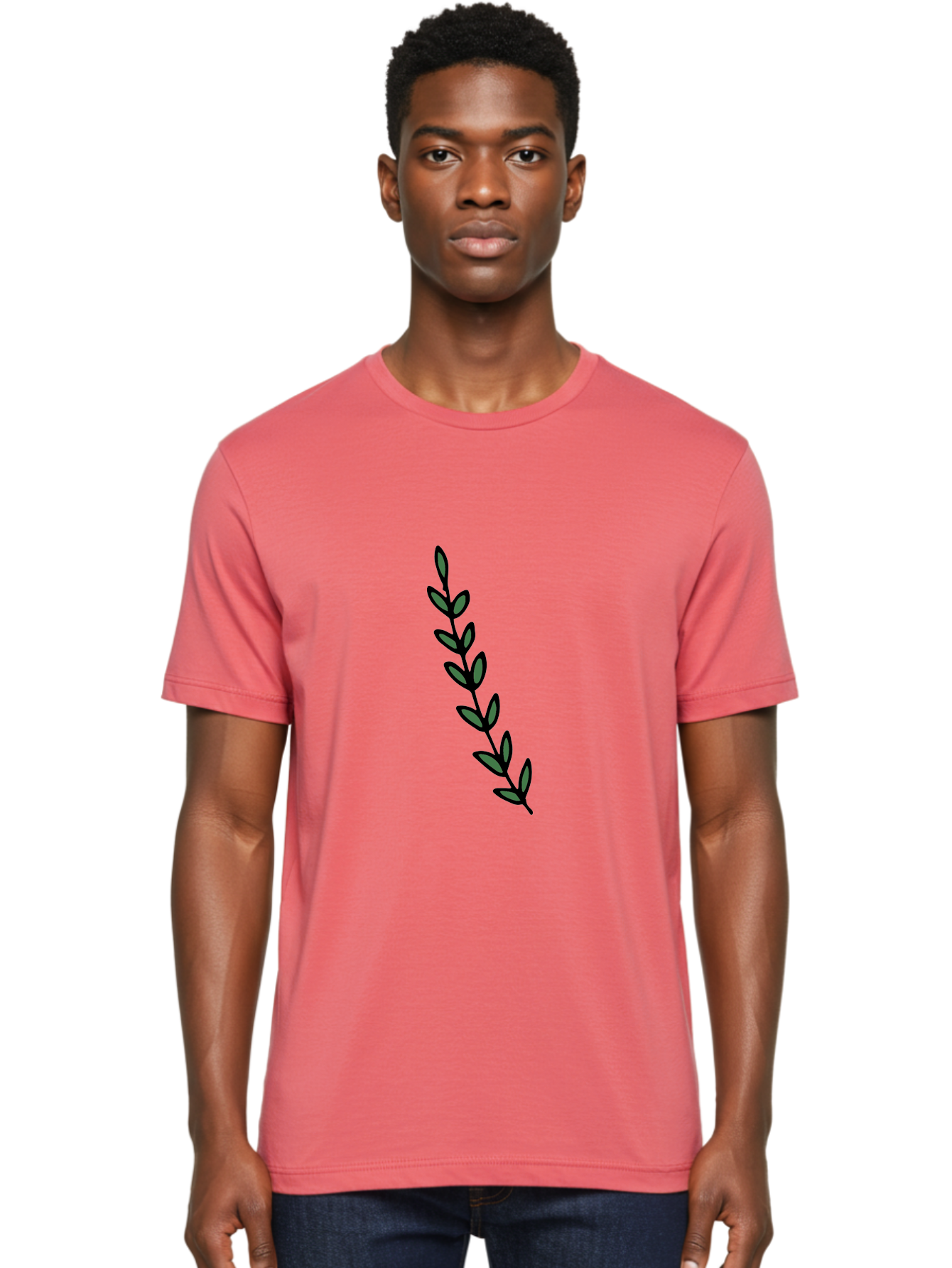 Green-Leaves Men'S Graphic Tee, 100% Cotton, Comfortable Casual Summer Wear, Machine Washable, Simple Stem, Leafy Greens, Minimalist Design, Dark Gray Leaves, Black Outline, Botanical Illustration, Modern Graphics -  Aaa906 6
