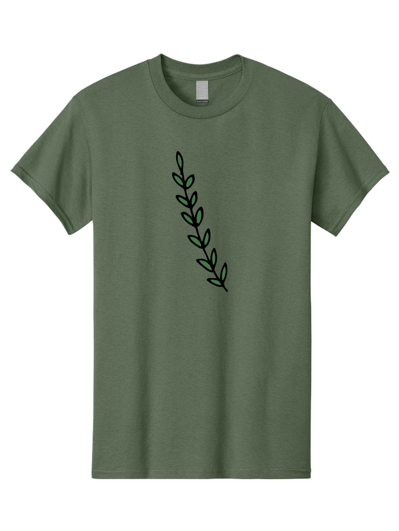 Green-Leaves Men'S Graphic Tee, 100% Cotton, Comfortable Casual Summer Wear, Machine Washable, Simple Stem, Leafy Greens, Minimalist Design, Dark Gray Leaves, Black Outline, Botanical Illustration, Modern Graphics -  Aaa906