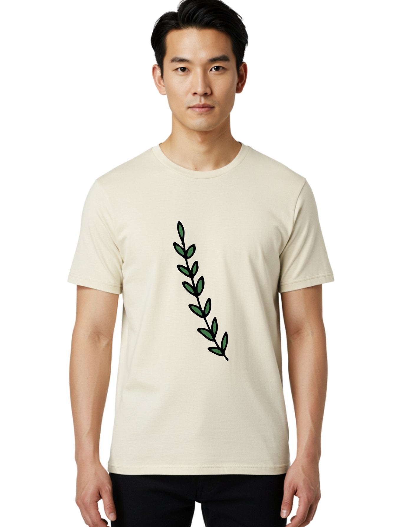 Green-Leaves Men'S Graphic Tee, 100% Cotton, Comfortable Casual Summer Wear, Machine Washable, Simple Stem, Leafy Greens, Minimalist Design, Dark Gray Leaves, Black Outline, Botanical Illustration, Modern Graphics -  Aaa906 18