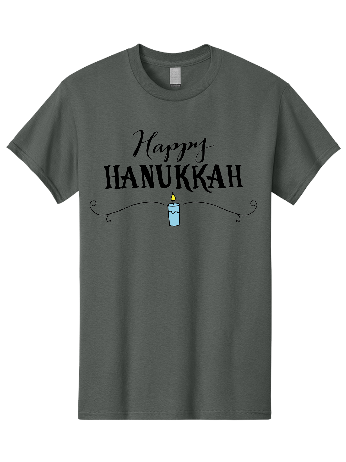 Happy-Hanukkah Men'S Graphic Tee, 100% Cotton, Comfortable Casual Summer Wear, Machine Washable, Happy Hanukkah, Hanukkah Candle, Menorah Candle, Jewish Holiday, Festive Greeting, Traditional Celebration, Holiday Wishes, Menorah Traditions -  Aaa912 3