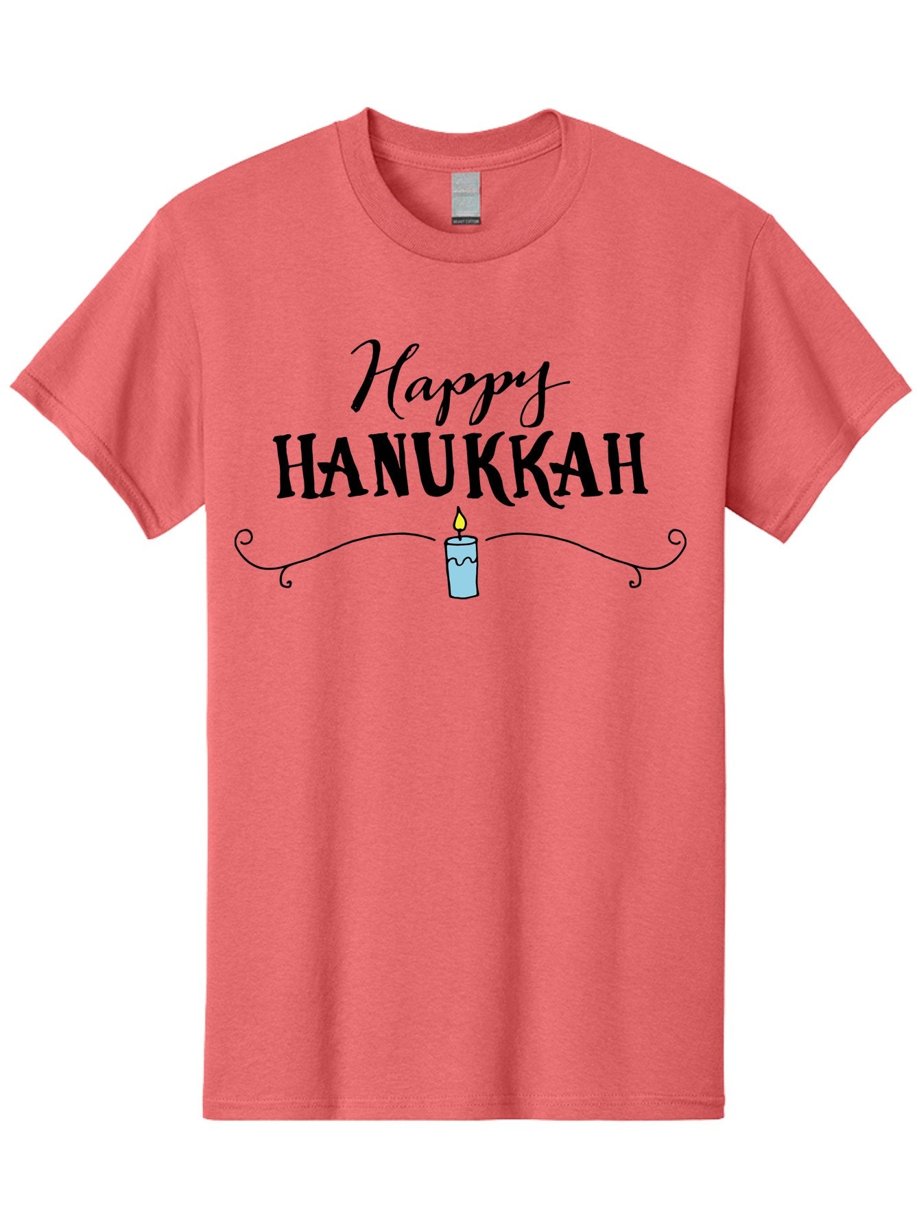Happy-Hanukkah Men'S Graphic Tee, 100% Cotton, Comfortable Casual Summer Wear, Machine Washable, Happy Hanukkah, Hanukkah Candle, Menorah Candle, Jewish Holiday, Festive Greeting, Traditional Celebration, Holiday Wishes, Menorah Traditions -  Aaa912 12