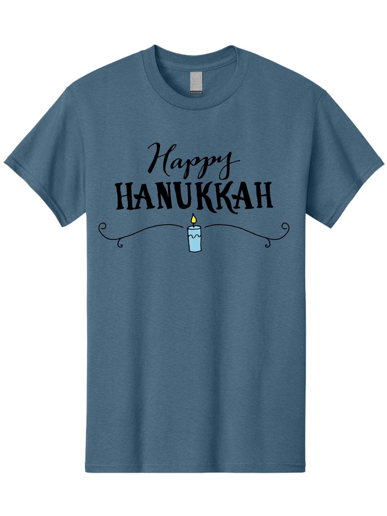 Happy-Hanukkah Men'S Graphic Tee, 100% Cotton, Comfortable Casual Summer Wear, Machine Washable, Happy Hanukkah, Hanukkah Candle, Menorah Candle, Jewish Holiday, Festive Greeting, Traditional Celebration, Holiday Wishes, Menorah Traditions -  Aaa912 10