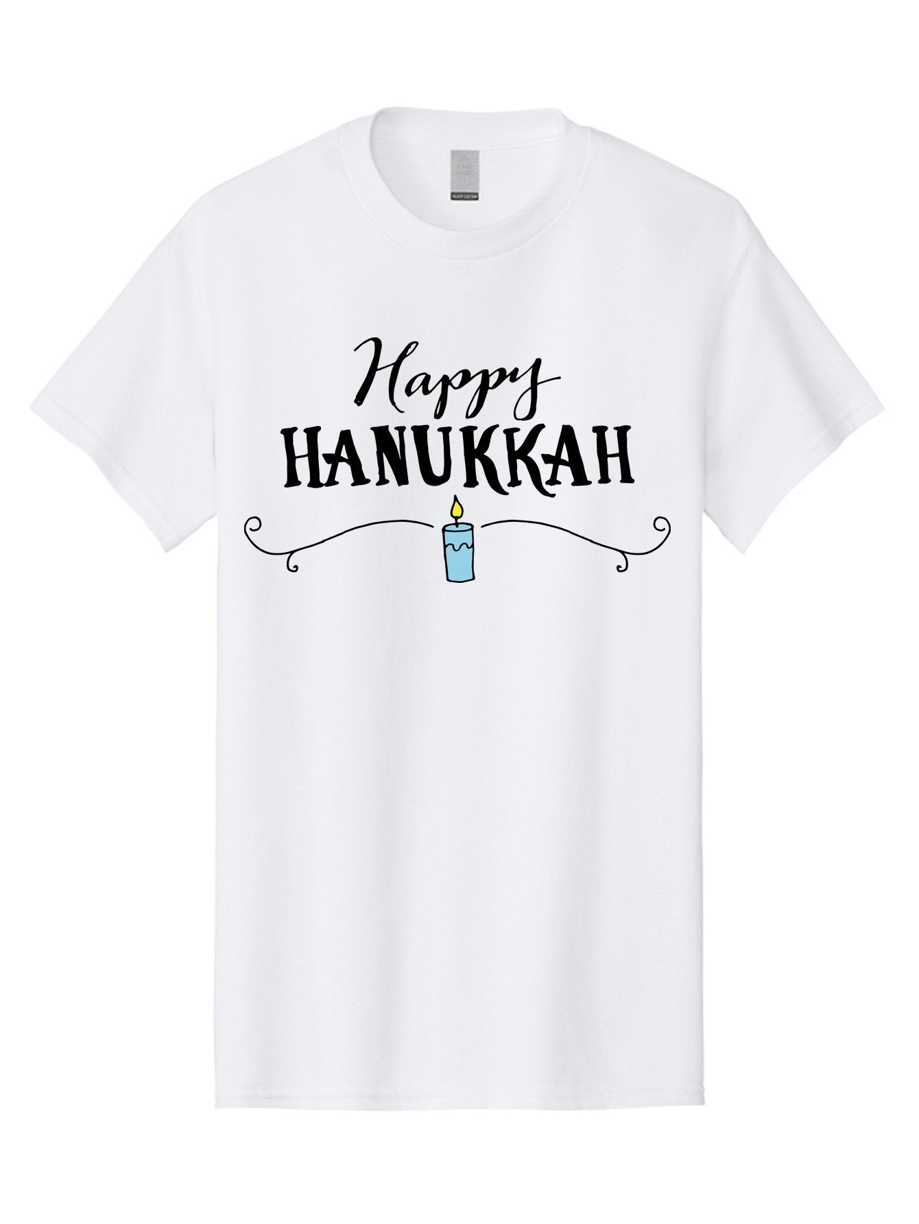 Happy-Hanukkah Men'S Graphic Tee, 100% Cotton, Comfortable Casual Summer Wear, Machine Washable, Happy Hanukkah, Hanukkah Candle, Menorah Candle, Jewish Holiday, Festive Greeting, Traditional Celebration, Holiday Wishes, Menorah Traditions -  Aaa912 5