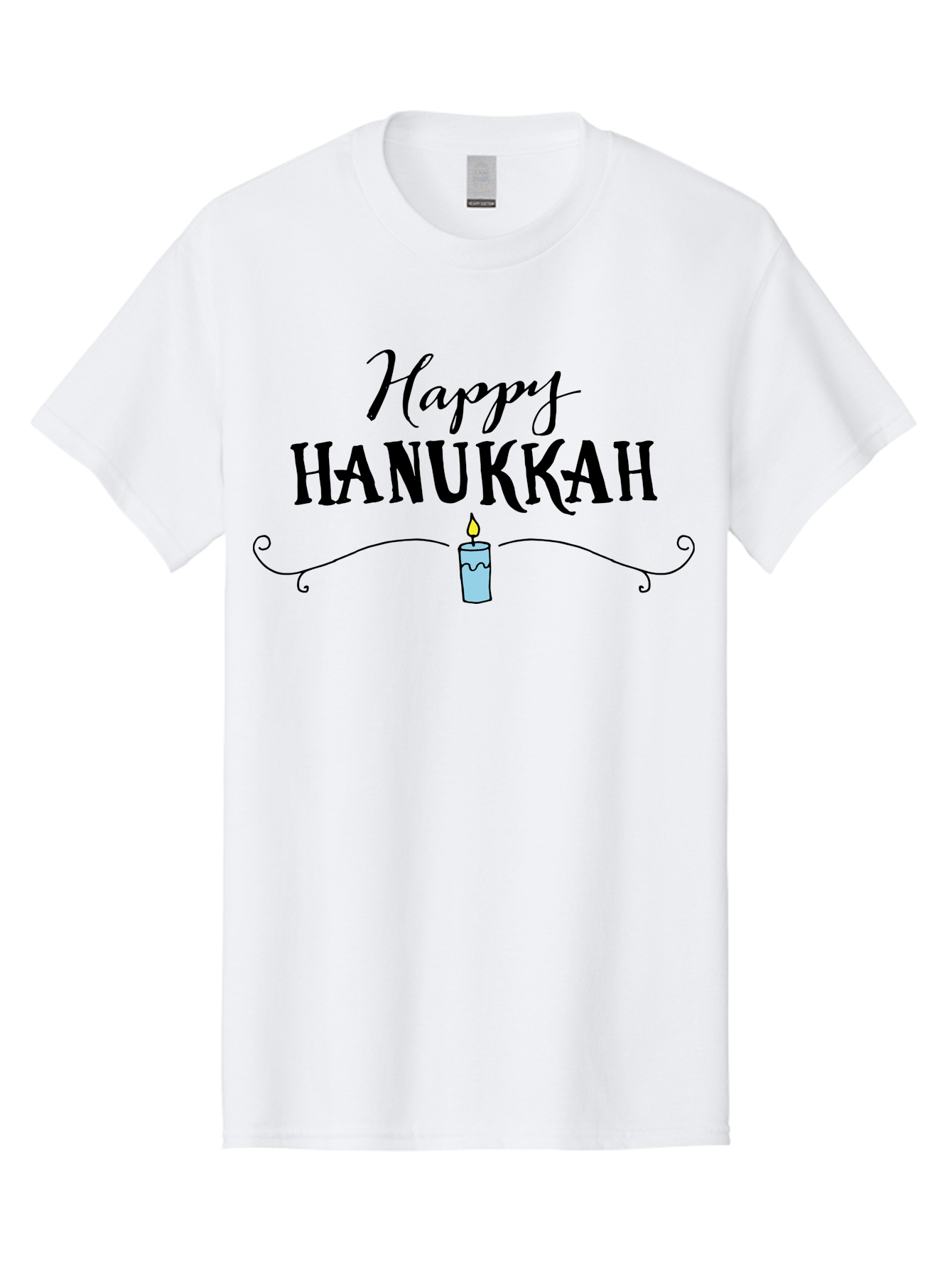 Happy-Hanukkah Men'S Graphic Tee, 100% Cotton, Comfortable Casual Summer Wear, Machine Washable, Happy Hanukkah, Hanukkah Candle, Menorah Candle, Jewish Holiday, Festive Greeting, Traditional Celebration, Holiday Wishes, Menorah Traditions -  Aaa912 29