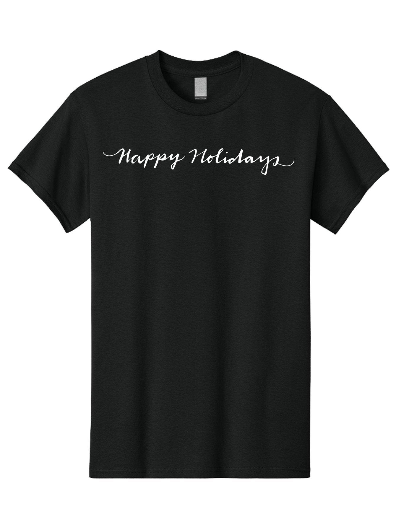 Happy-Holidays-2 Men'S Graphic Tee, 100% Cotton, Comfortable Casual Summer Wear, Machine Washable, Holiday Greeting, Festive Wishes, Seasonal Message, White Cursive Text, Celebration Message, Joyful Greetings, Happy Holidays -  Aaa914
