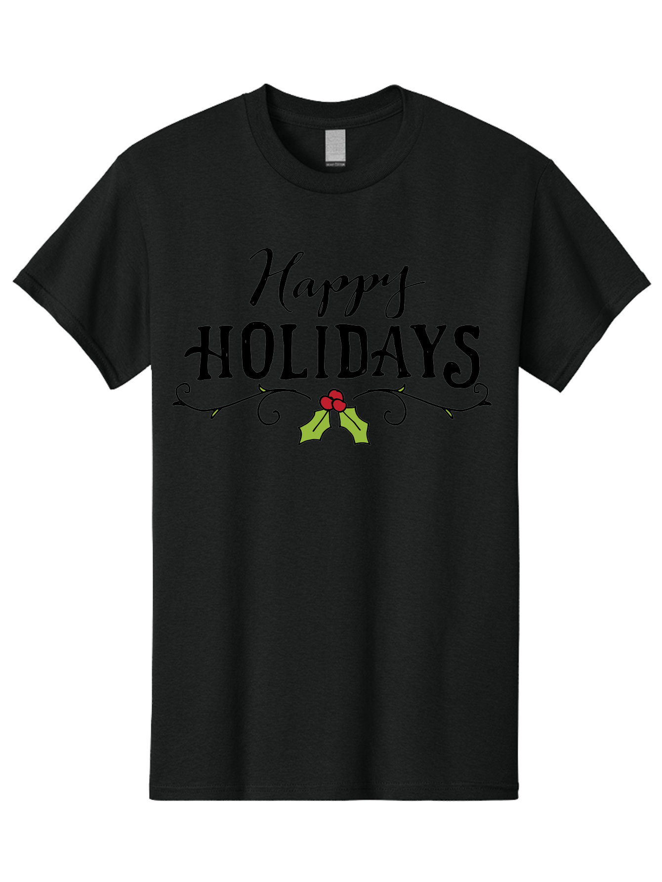 Happy-Holidays-6 Men'S Graphic Tee, 100% Cotton, Comfortable Casual Summer Wear, Machine Washable, Happy Holidays, Holiday Cheer, Festive Season, Holly Leaves, Red Berries, Black Script, Vintage Typography, Christmas Greetings, -  Aaa918 13