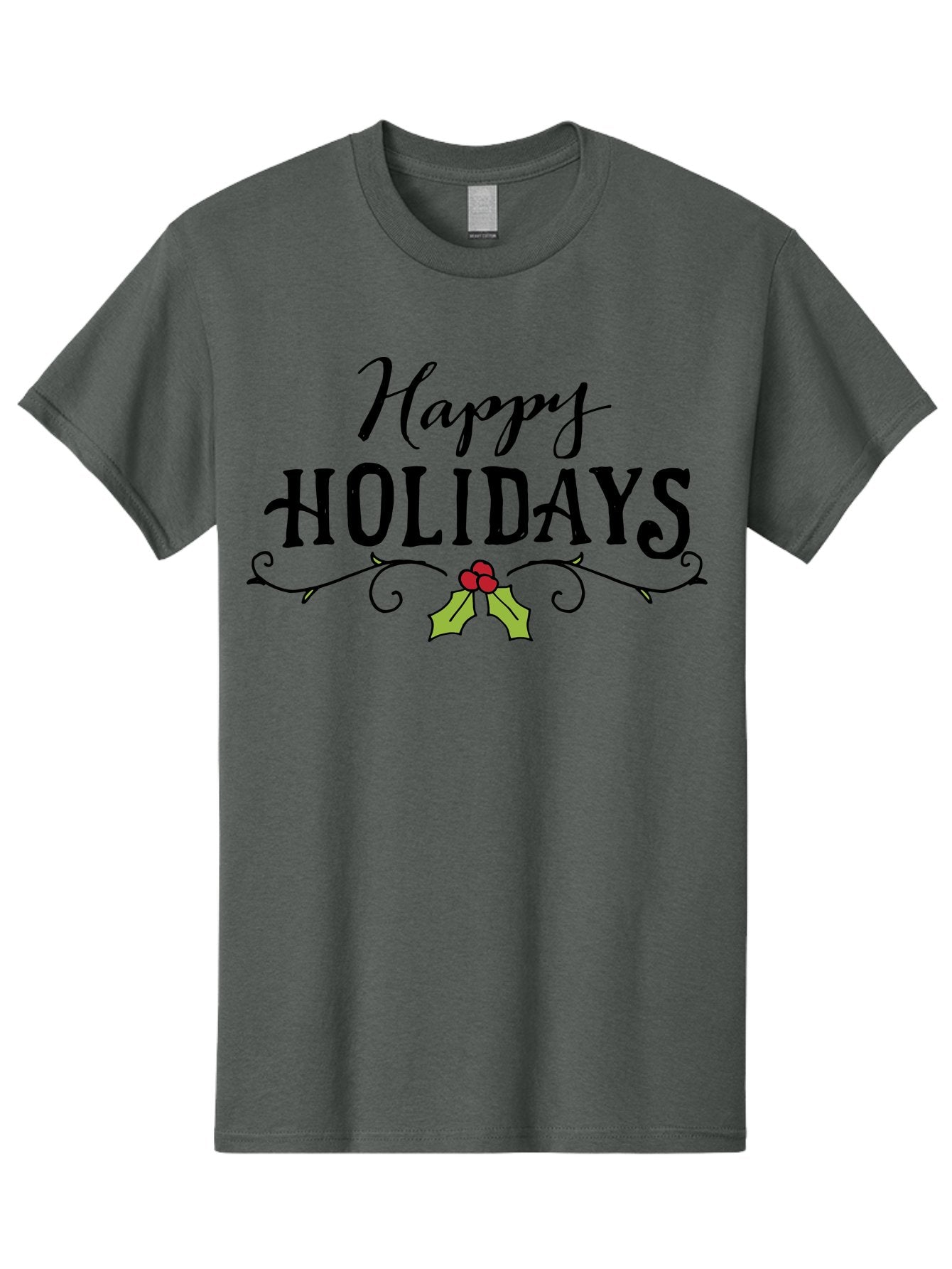 Happy-Holidays-6 Men'S Graphic Tee, 100% Cotton, Comfortable Casual Summer Wear, Machine Washable, Happy Holidays, Holiday Cheer, Festive Season, Holly Leaves, Red Berries, Black Script, Vintage Typography, Christmas Greetings, -  Aaa918 12