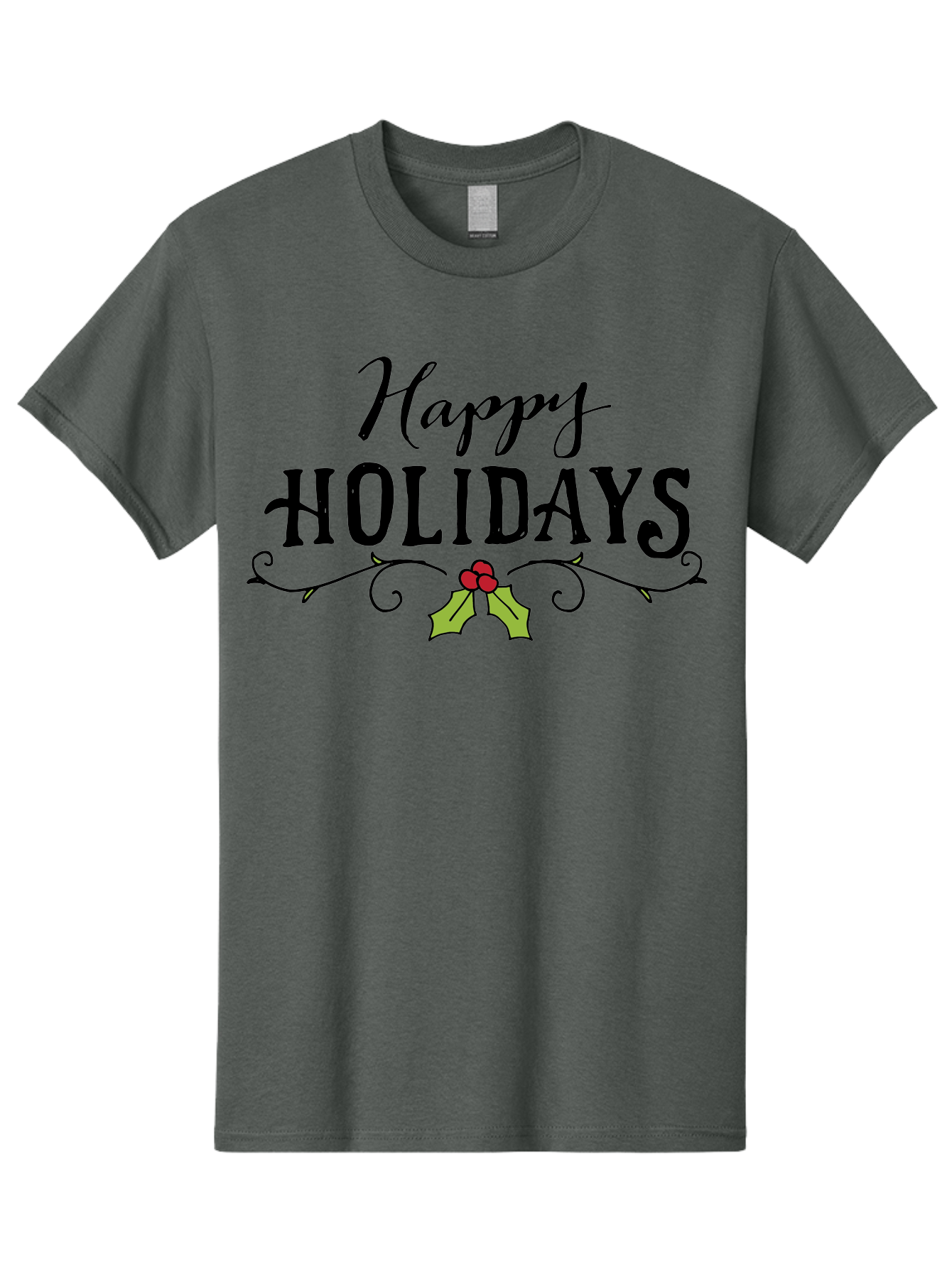 Happy-Holidays-6 Men'S Graphic Tee, 100% Cotton, Comfortable Casual Summer Wear, Machine Washable, Happy Holidays, Holiday Cheer, Festive Season, Holly Leaves, Red Berries, Black Script, Vintage Typography, Christmas Greetings, -  Aaa918 15
