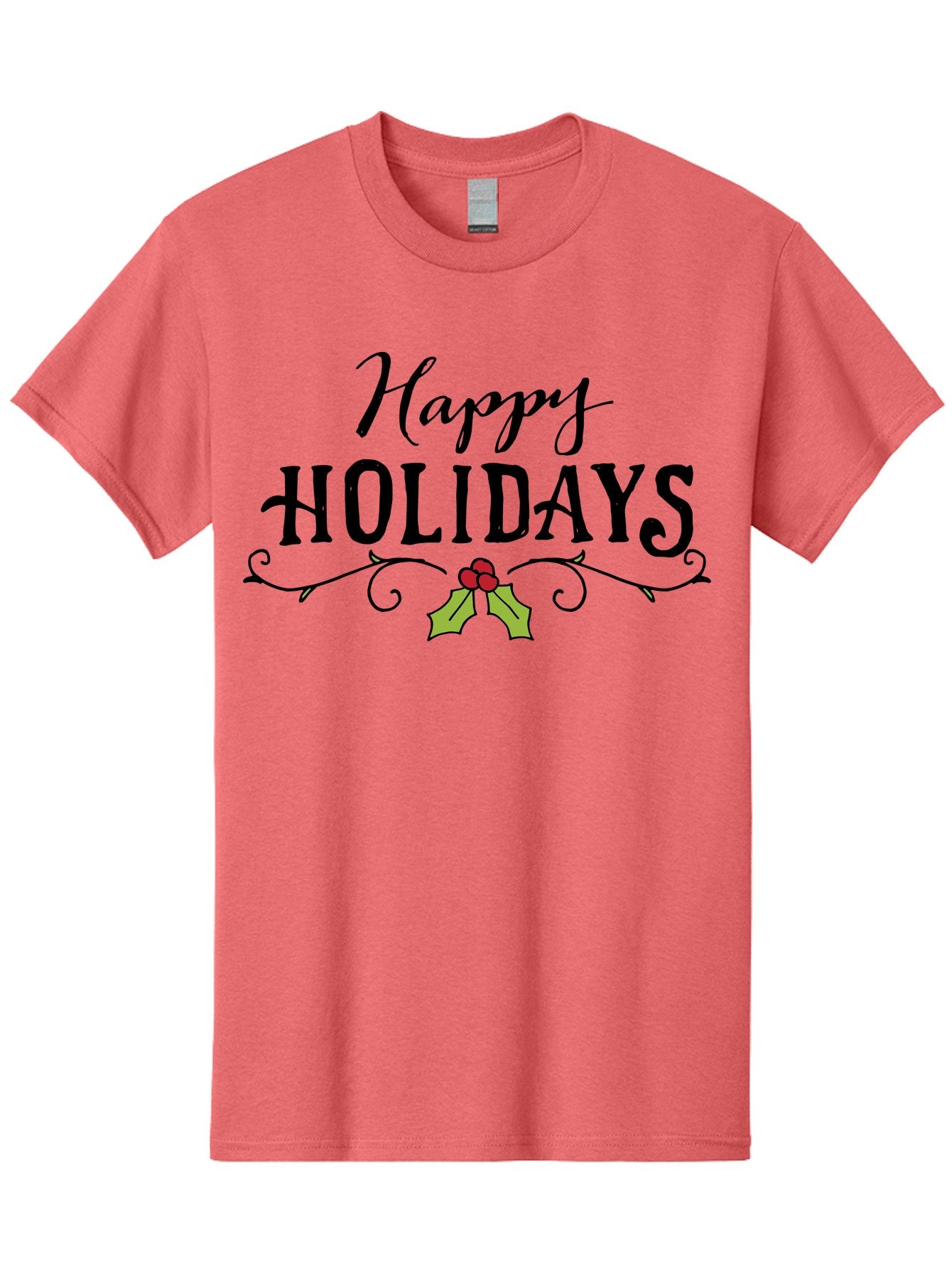 Happy-Holidays-6 Men'S Graphic Tee, 100% Cotton, Comfortable Casual Summer Wear, Machine Washable, Happy Holidays, Holiday Cheer, Festive Season, Holly Leaves, Red Berries, Black Script, Vintage Typography, Christmas Greetings, -  Aaa918 5