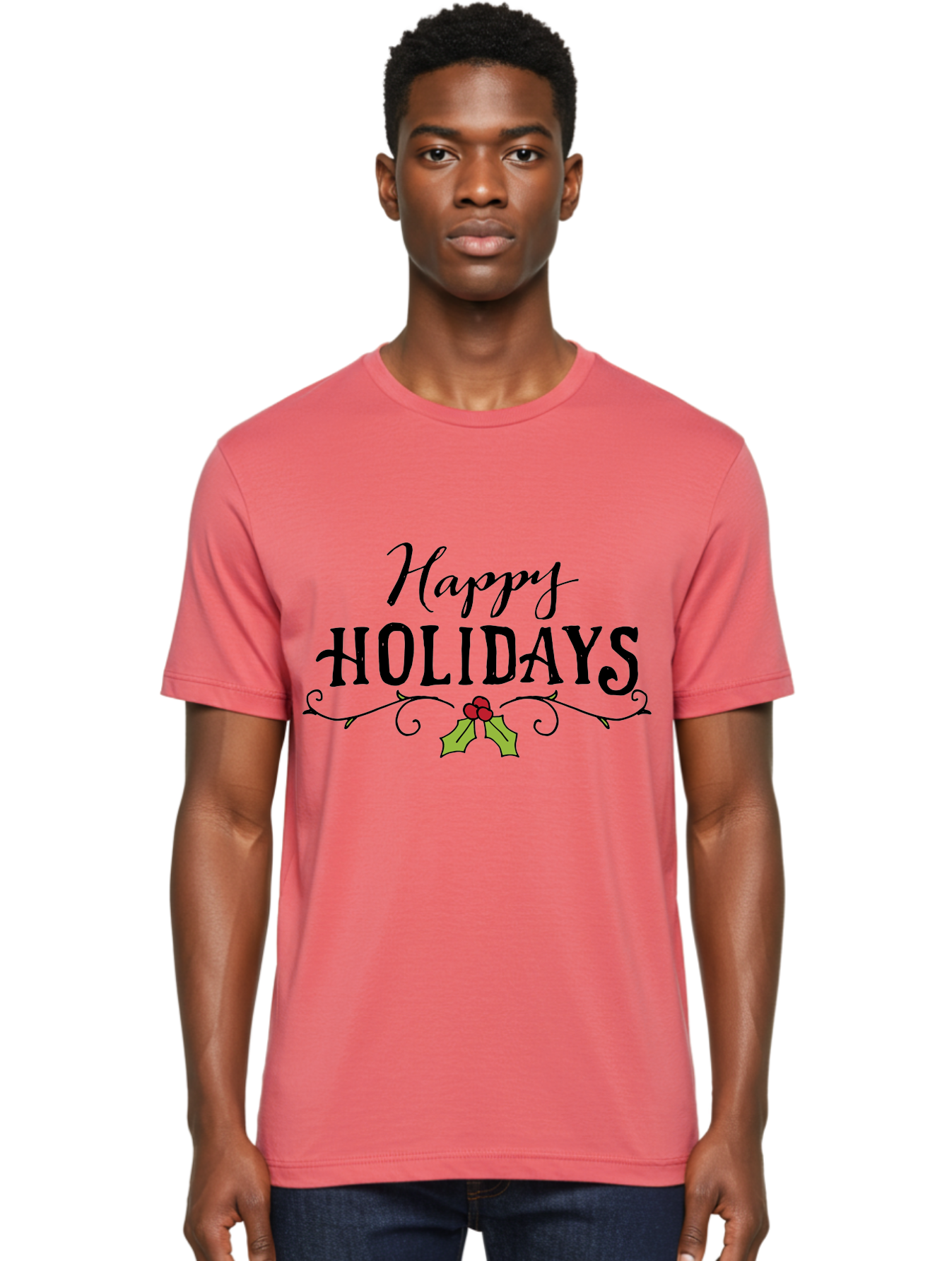 Happy-Holidays-6 Men'S Graphic Tee, 100% Cotton, Comfortable Casual Summer Wear, Machine Washable, Happy Holidays, Holiday Cheer, Festive Season, Holly Leaves, Red Berries, Black Script, Vintage Typography, Christmas Greetings, -  Aaa918 28