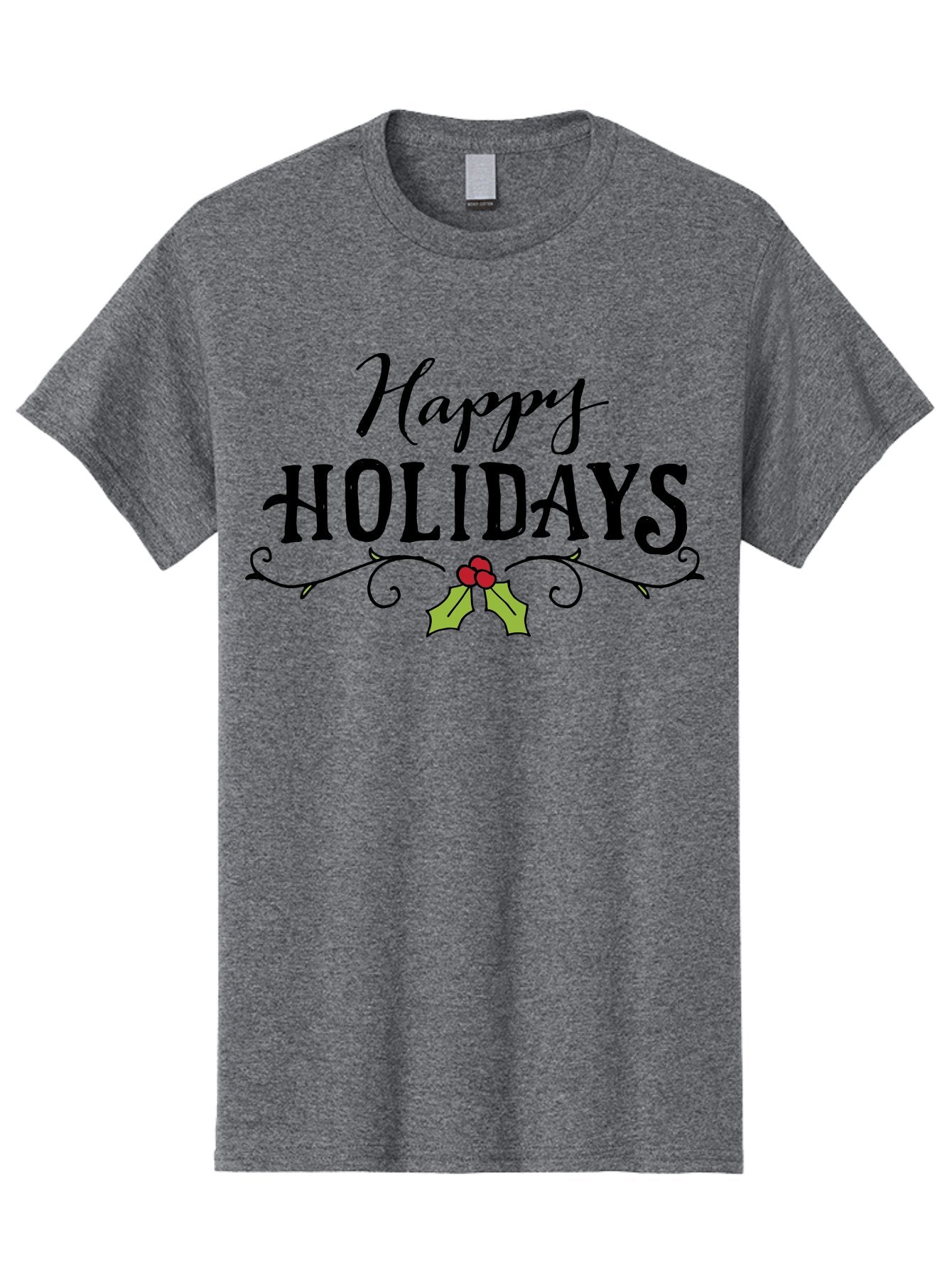 Happy-Holidays-6 Men'S Graphic Tee, 100% Cotton, Comfortable Casual Summer Wear, Machine Washable, Happy Holidays, Holiday Cheer, Festive Season, Holly Leaves, Red Berries, Black Script, Vintage Typography, Christmas Greetings, -  Aaa918 9