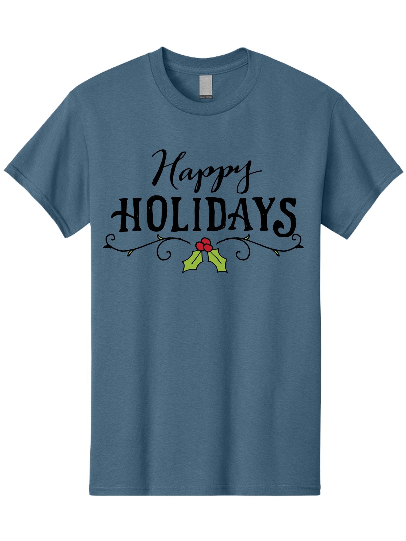 Happy-Holidays-6 Men'S Graphic Tee, 100% Cotton, Comfortable Casual Summer Wear, Machine Washable, Happy Holidays, Holiday Cheer, Festive Season, Holly Leaves, Red Berries, Black Script, Vintage Typography, Christmas Greetings, -  Aaa918 14