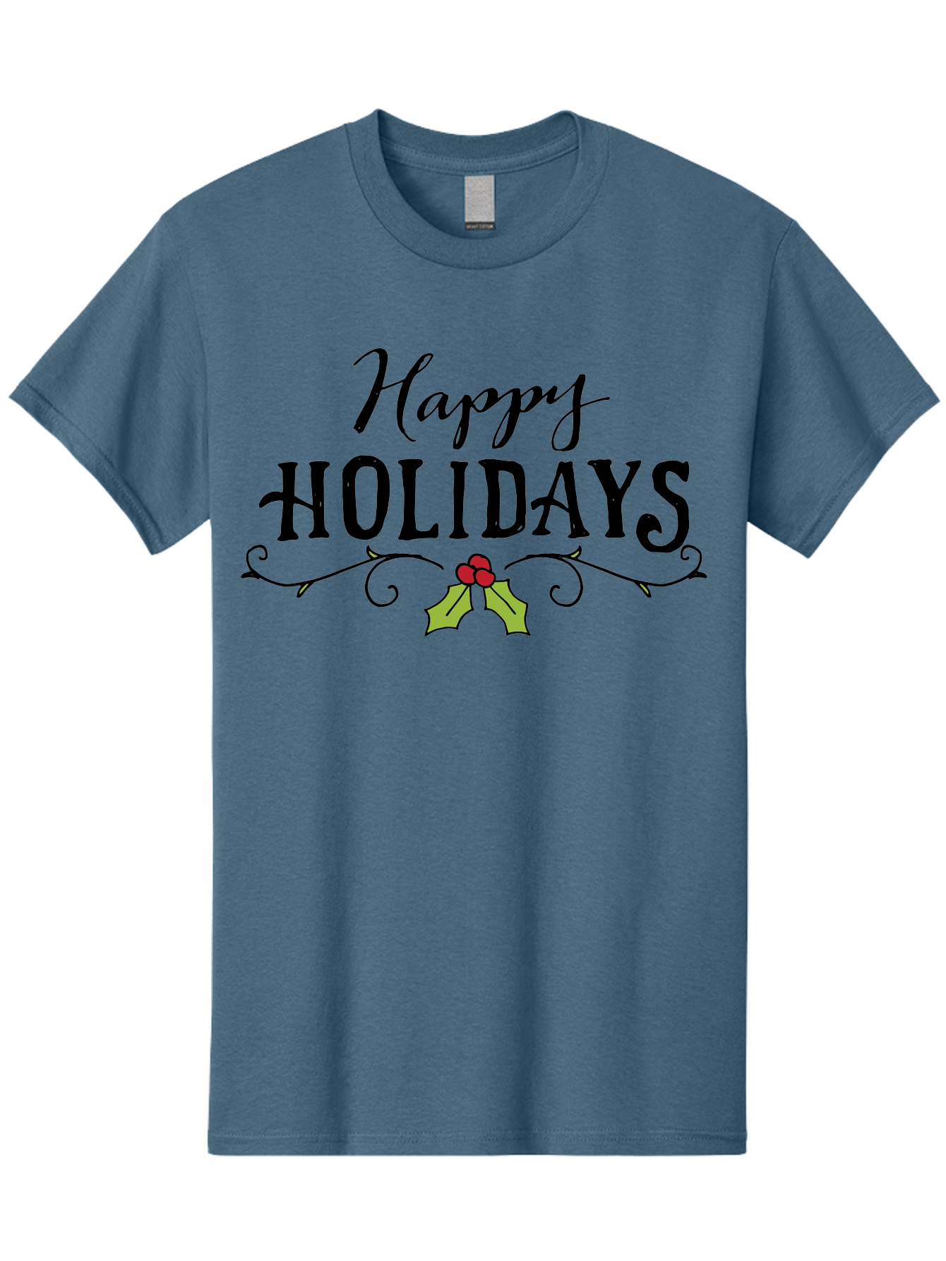 Happy-Holidays-6 Men'S Graphic Tee, 100% Cotton, Comfortable Casual Summer Wear, Machine Washable, Happy Holidays, Holiday Cheer, Festive Season, Holly Leaves, Red Berries, Black Script, Vintage Typography, Christmas Greetings, -  Aaa918 11