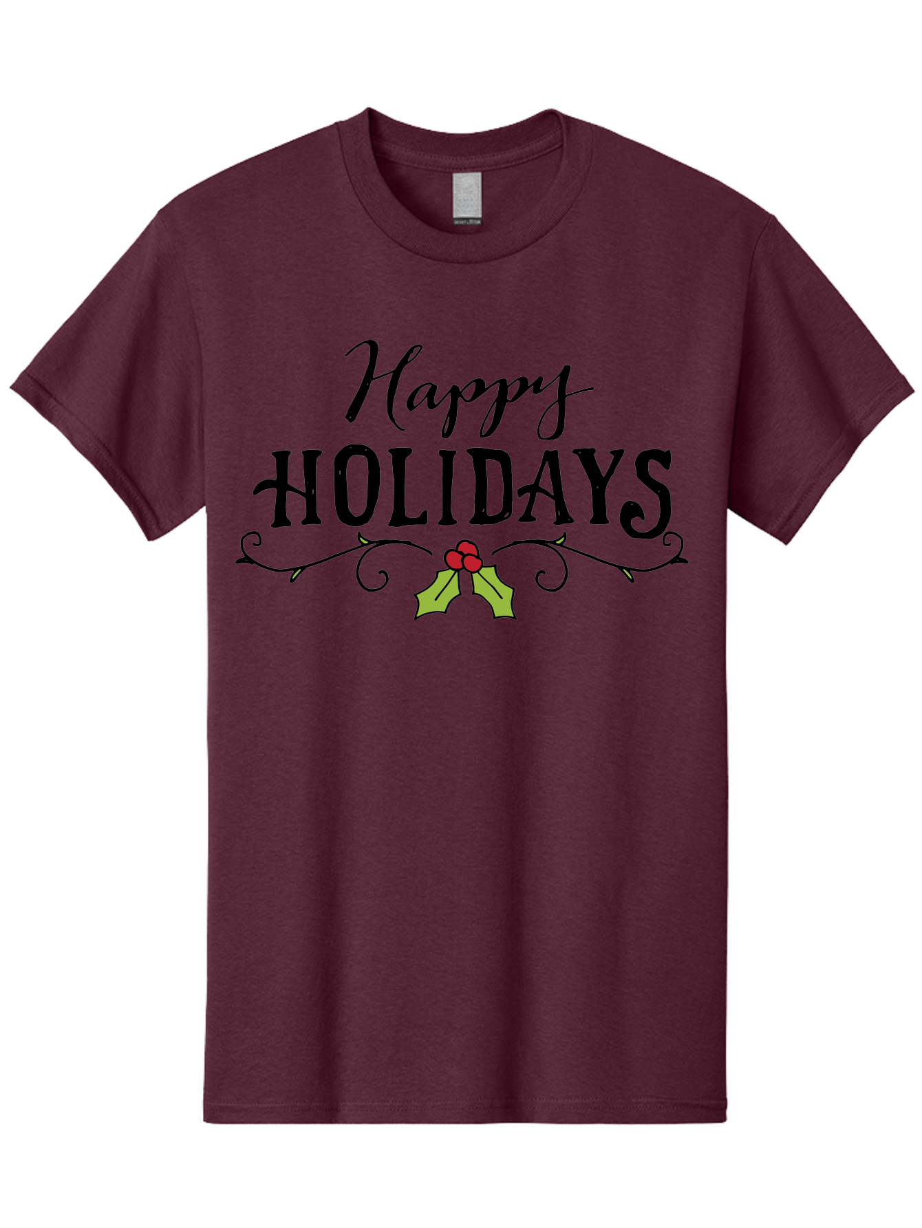 Happy-Holidays-6 Men'S Graphic Tee, 100% Cotton, Comfortable Casual Summer Wear, Machine Washable, Happy Holidays, Holiday Cheer, Festive Season, Holly Leaves, Red Berries, Black Script, Vintage Typography, Christmas Greetings, -  Aaa918 17