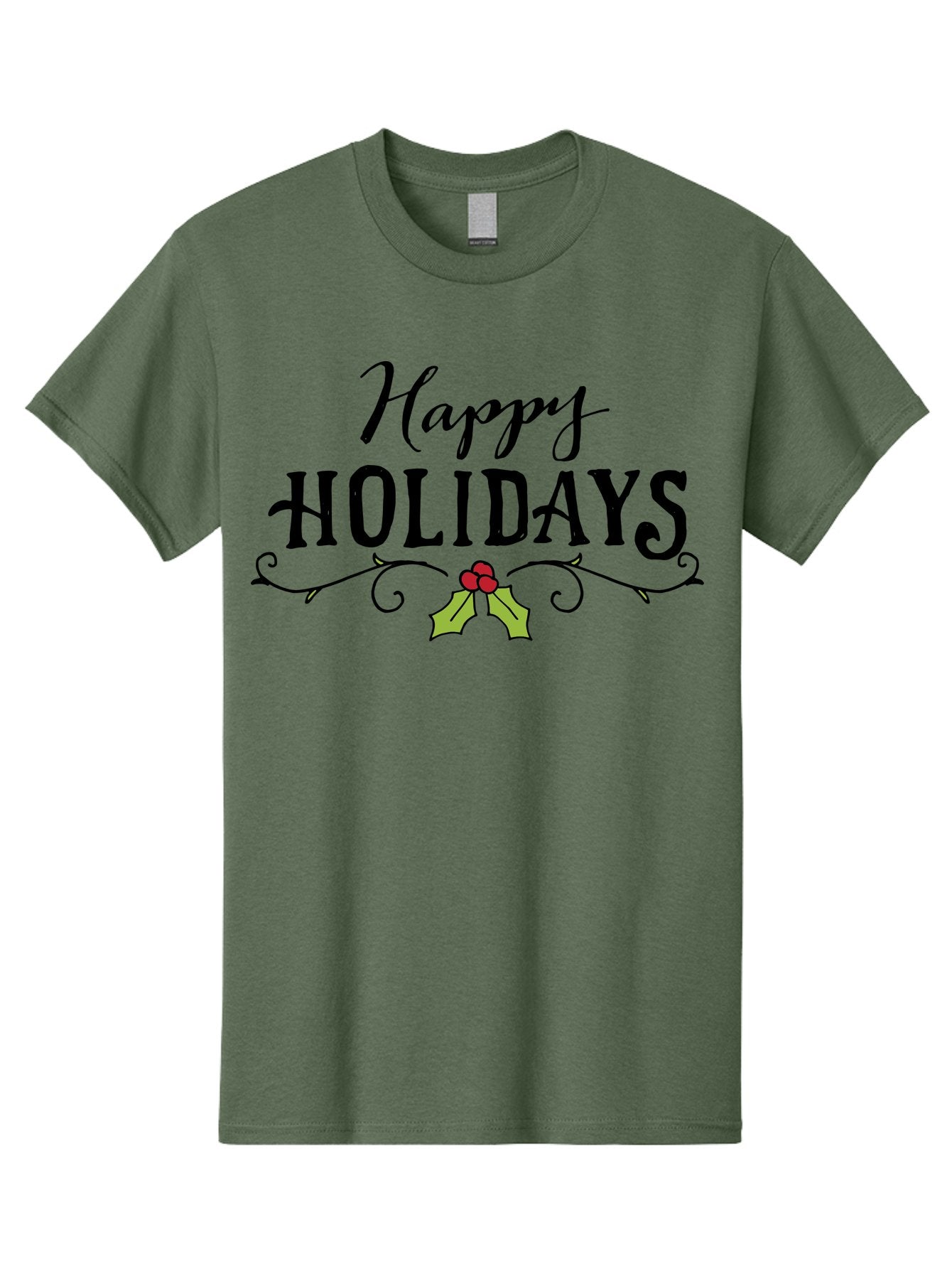 Happy-Holidays-6 Men'S Graphic Tee, 100% Cotton, Comfortable Casual Summer Wear, Machine Washable, Happy Holidays, Holiday Cheer, Festive Season, Holly Leaves, Red Berries, Black Script, Vintage Typography, Christmas Greetings, -  Aaa918 4