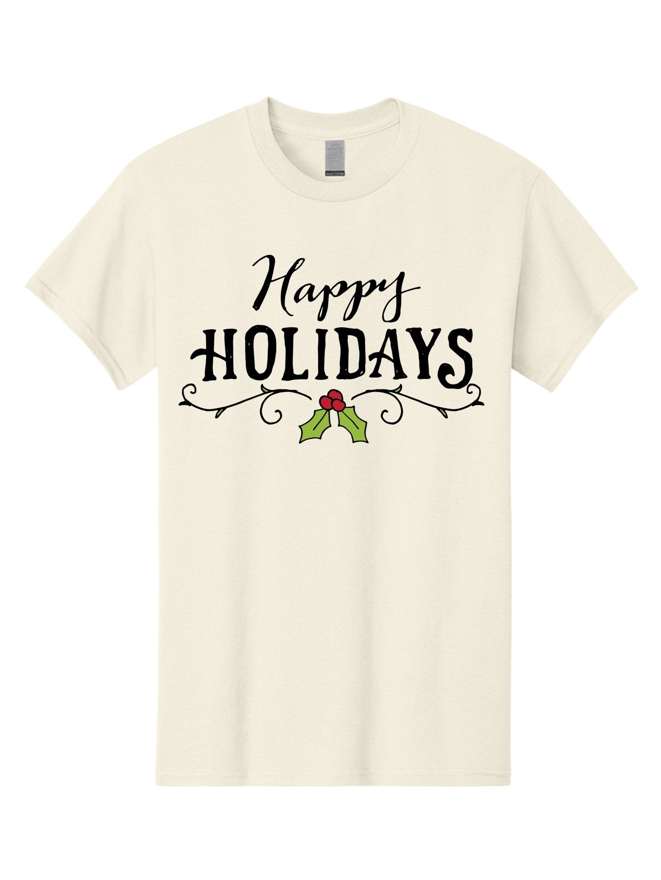 Happy-Holidays-6 Men'S Graphic Tee, 100% Cotton, Comfortable Casual Summer Wear, Machine Washable, Happy Holidays, Holiday Cheer, Festive Season, Holly Leaves, Red Berries, Black Script, Vintage Typography, Christmas Greetings, -  Aaa918 13
