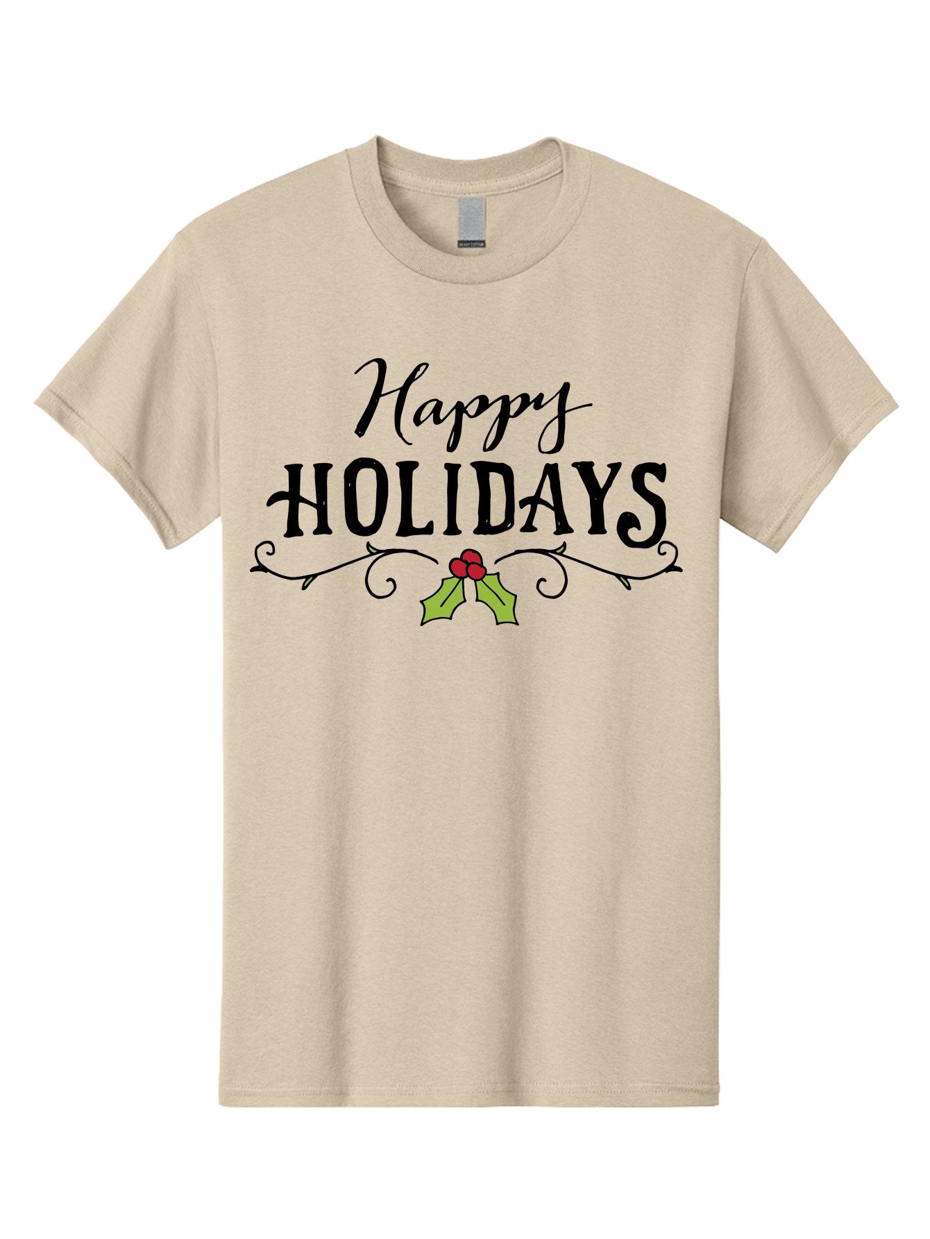 Happy-Holidays-6 Men'S Graphic Tee, 100% Cotton, Comfortable Casual Summer Wear, Machine Washable, Happy Holidays, Holiday Cheer, Festive Season, Holly Leaves, Red Berries, Black Script, Vintage Typography, Christmas Greetings, -  Aaa918 3