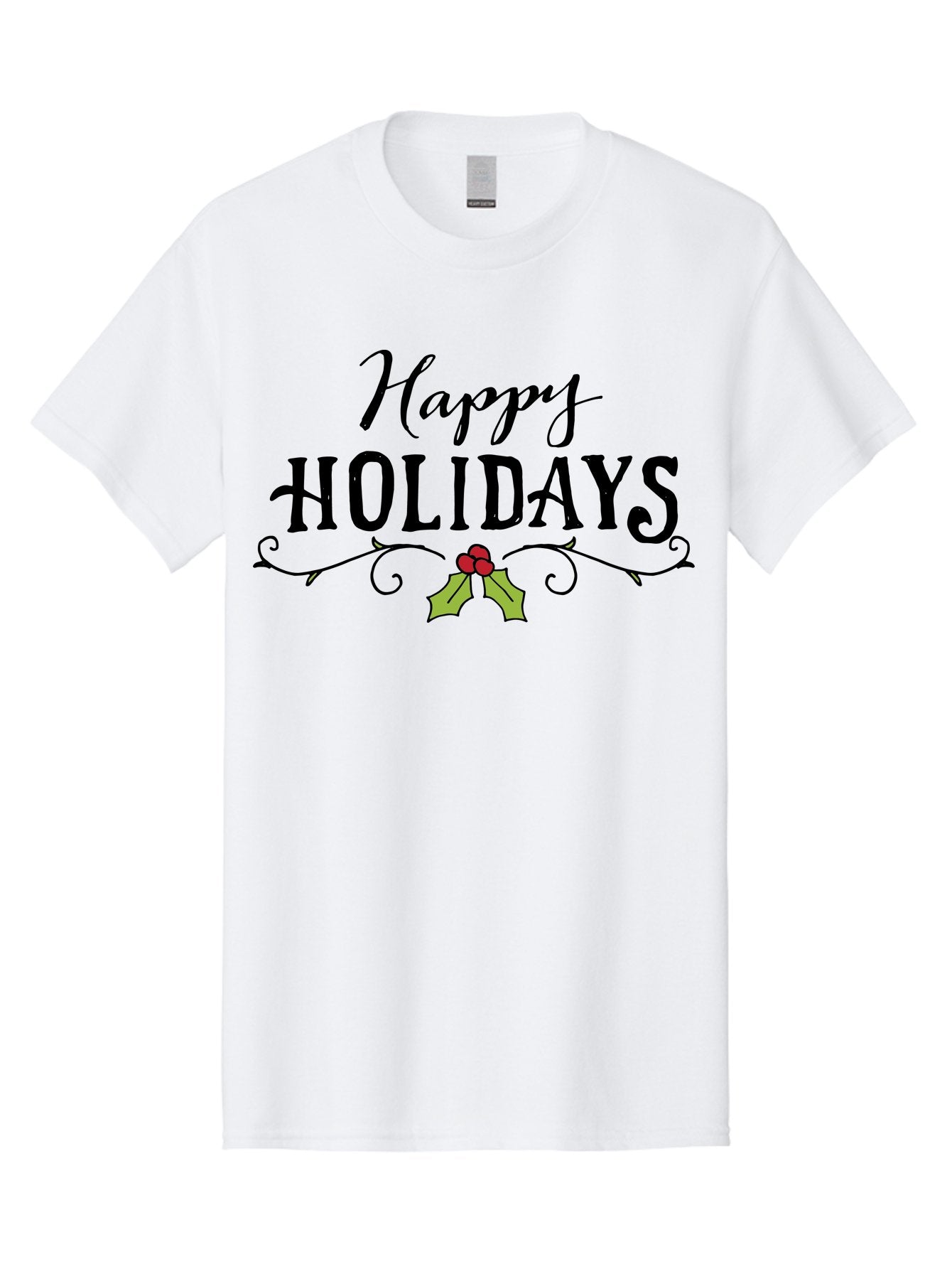 Happy-Holidays-6 Men'S Graphic Tee, 100% Cotton, Comfortable Casual Summer Wear, Machine Washable, Happy Holidays, Holiday Cheer, Festive Season, Holly Leaves, Red Berries, Black Script, Vintage Typography, Christmas Greetings, -  Aaa918 7