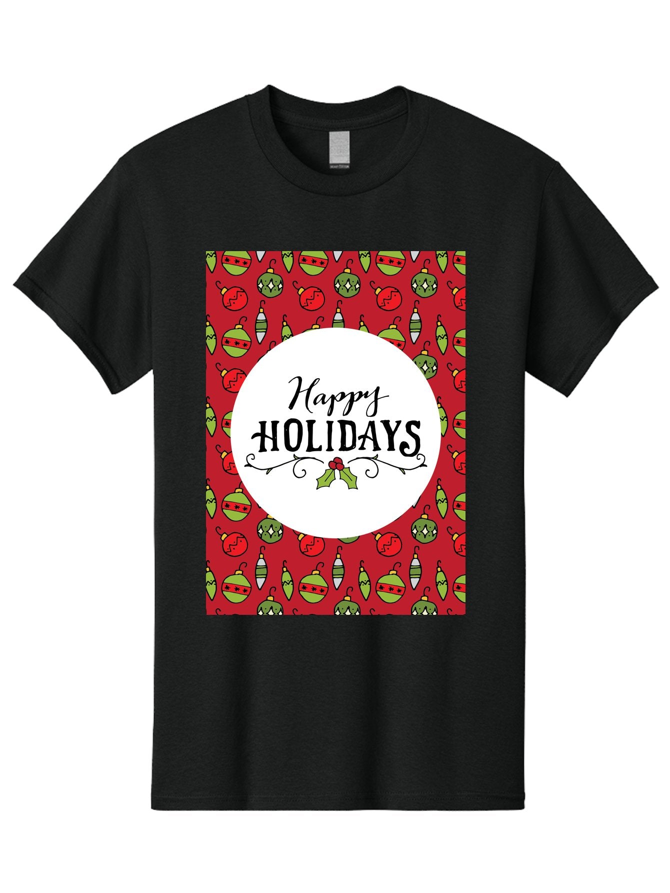 Happy-Holidays-7 Men'S Graphic Tee, 100% Cotton, Comfortable Casual Summer Wear, Machine Washable, Happy Holidays Greeting, Christmas Ornaments, Festive Decorations, Holiday Cheer, Red And Green Theme, Winter Season, Holiday Wishes, -  Aaa919 13