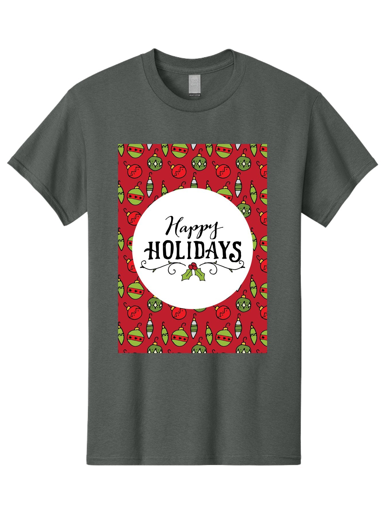 Happy-Holidays-7 Men'S Graphic Tee, 100% Cotton, Comfortable Casual Summer Wear, Machine Washable, Happy Holidays Greeting, Christmas Ornaments, Festive Decorations, Holiday Cheer, Red And Green Theme, Winter Season, Holiday Wishes, -  Aaa919