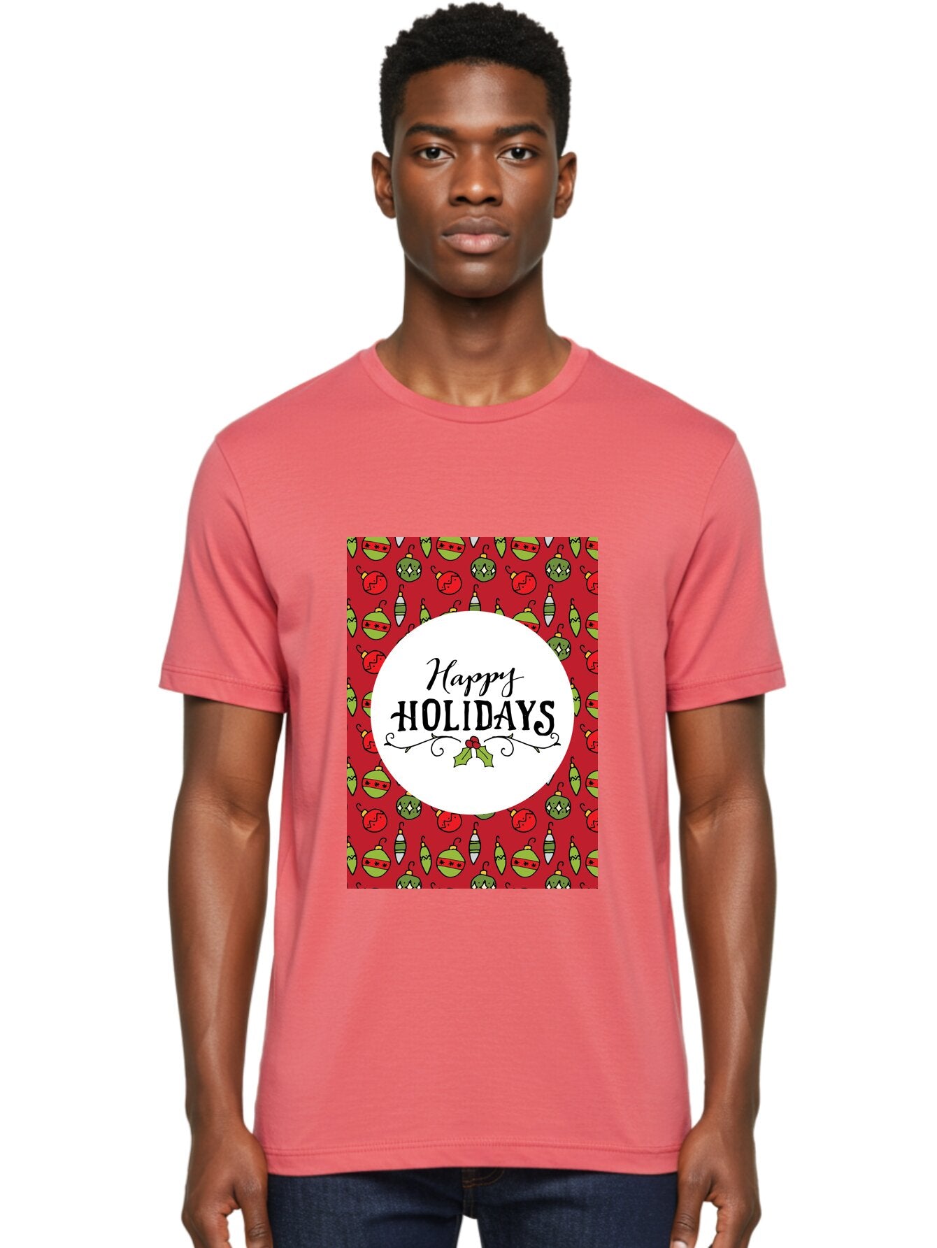 Happy-Holidays-7 Men'S Graphic Tee, 100% Cotton, Comfortable Casual Summer Wear, Machine Washable, Happy Holidays Greeting, Christmas Ornaments, Festive Decorations, Holiday Cheer, Red And Green Theme, Winter Season, Holiday Wishes, -  Aaa919 30