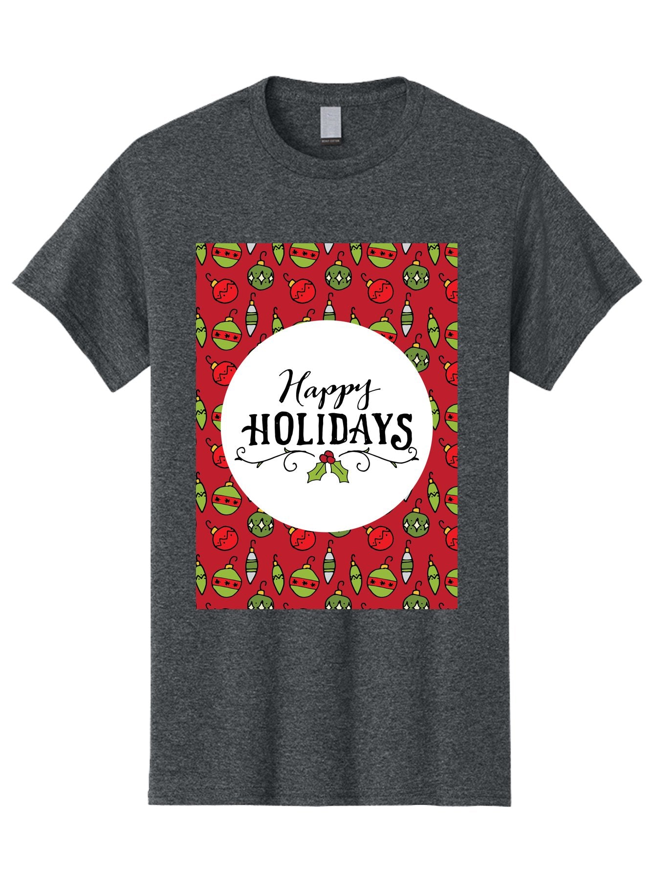 Happy-Holidays-7 Men'S Graphic Tee, 100% Cotton, Comfortable Casual Summer Wear, Machine Washable, Happy Holidays Greeting, Christmas Ornaments, Festive Decorations, Holiday Cheer, Red And Green Theme, Winter Season, Holiday Wishes, -  Aaa919 9