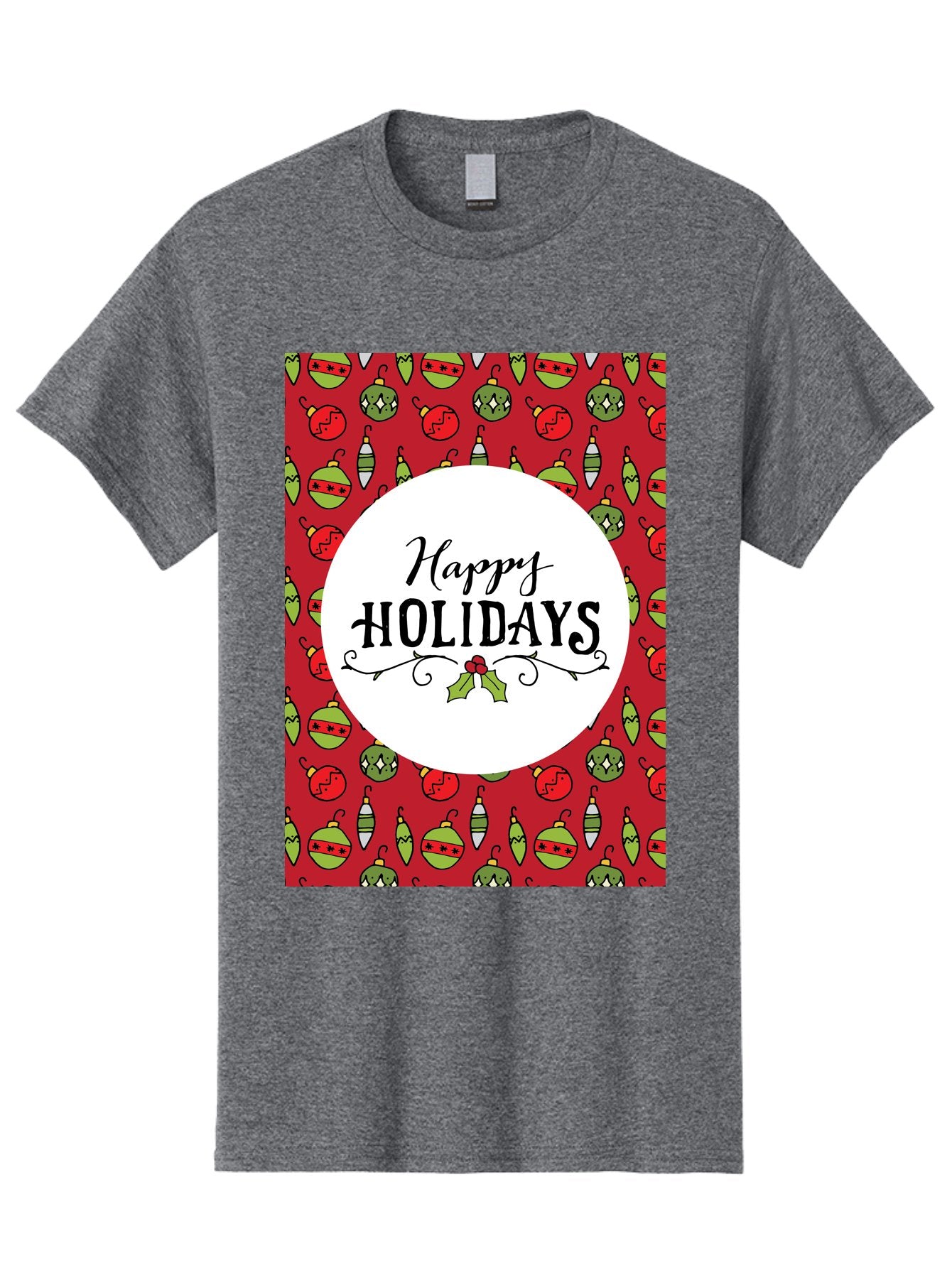Happy-Holidays-7 Men'S Graphic Tee, 100% Cotton, Comfortable Casual Summer Wear, Machine Washable, Happy Holidays Greeting, Christmas Ornaments, Festive Decorations, Holiday Cheer, Red And Green Theme, Winter Season, Holiday Wishes, -  Aaa919 3