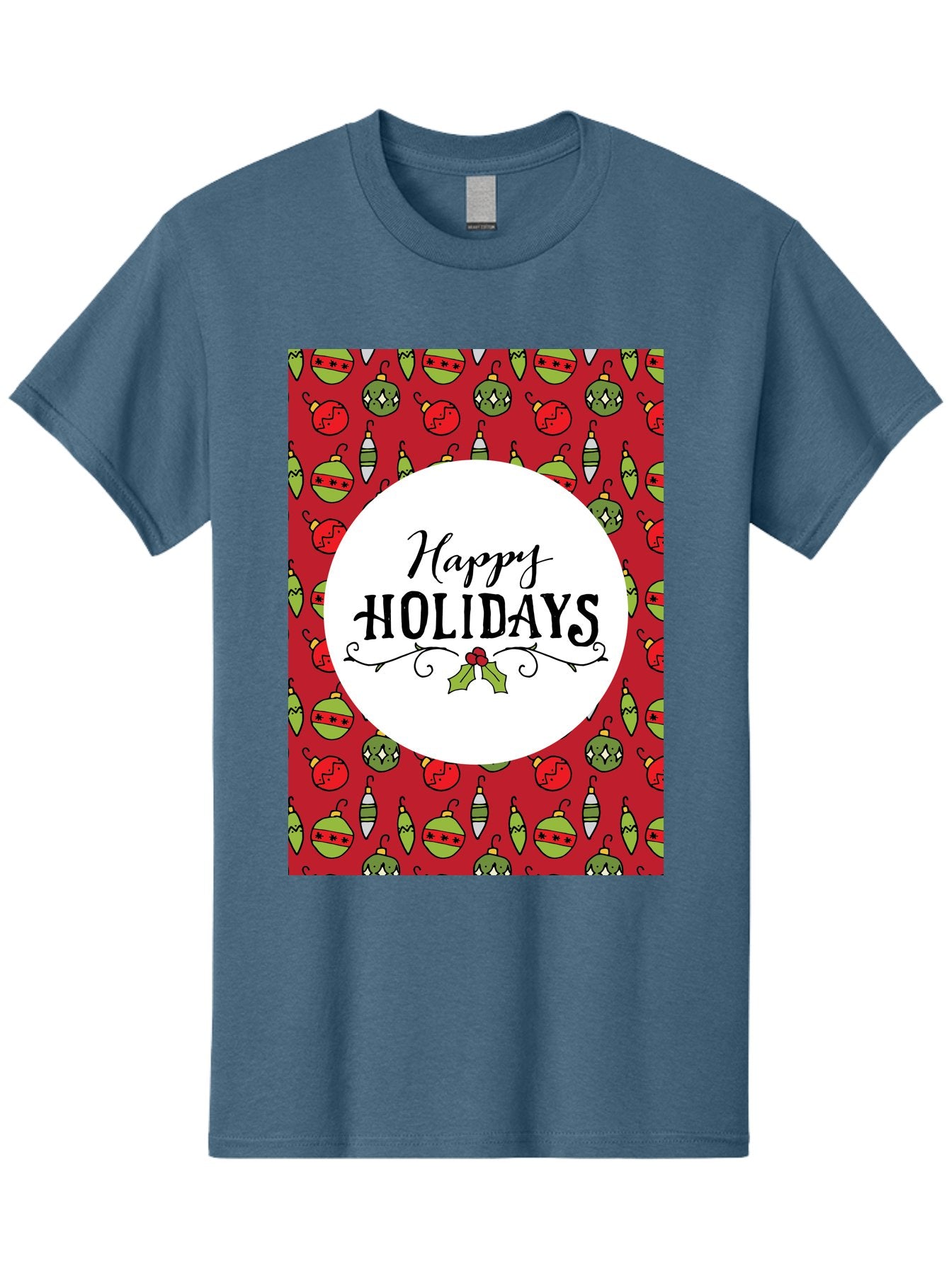 Happy-Holidays-7 Men'S Graphic Tee, 100% Cotton, Comfortable Casual Summer Wear, Machine Washable, Happy Holidays Greeting, Christmas Ornaments, Festive Decorations, Holiday Cheer, Red And Green Theme, Winter Season, Holiday Wishes, -  Aaa919 12